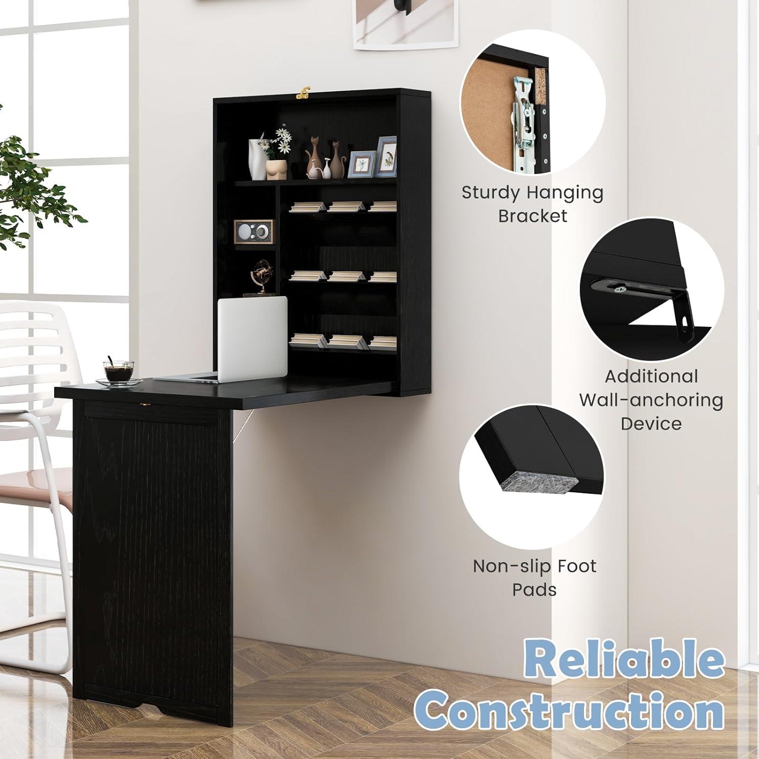 Resenkos Wall Mounted Fold-Out Convertible Floating Desk Space Saver-White