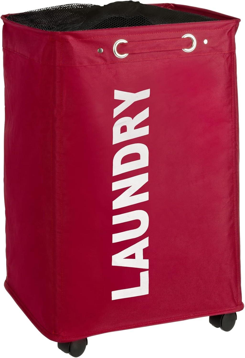 Laundry Basket with Wheels, Sorter, With Lid, Storage, Laundry Hamper, Laundry Bin, Slim red