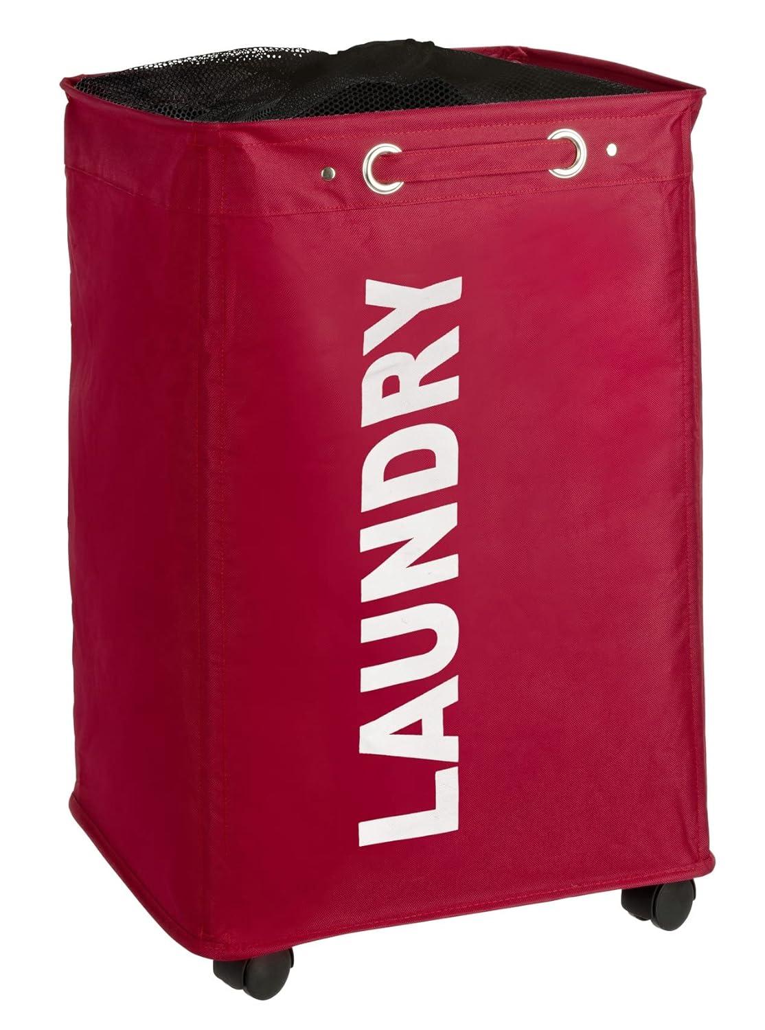 Laundry Basket with Wheels, Sorter, With Lid, Storage, Laundry Hamper, Laundry Bin, Slim red