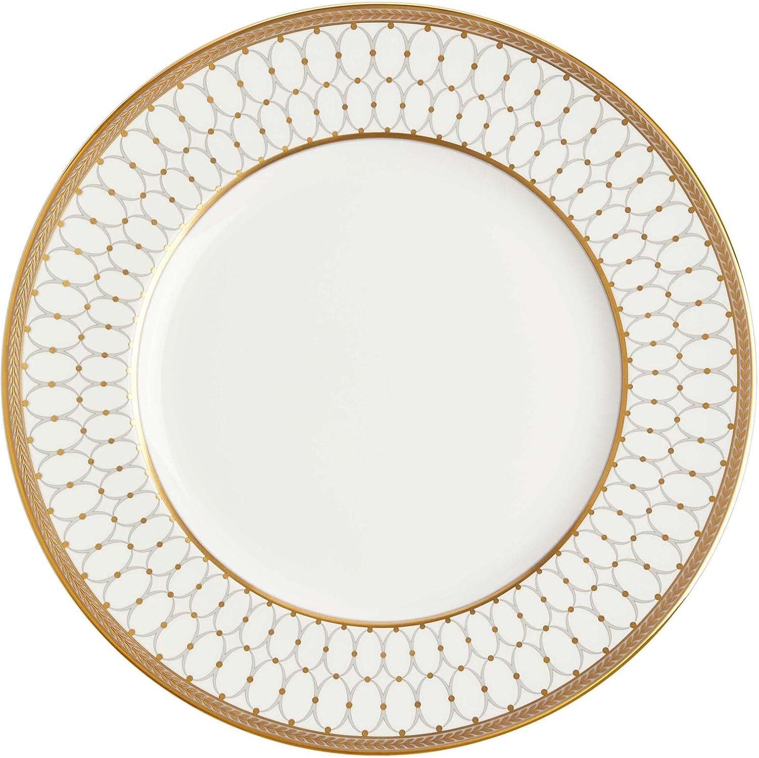 Gold-Trimmed White Porcelain Dinner Plate