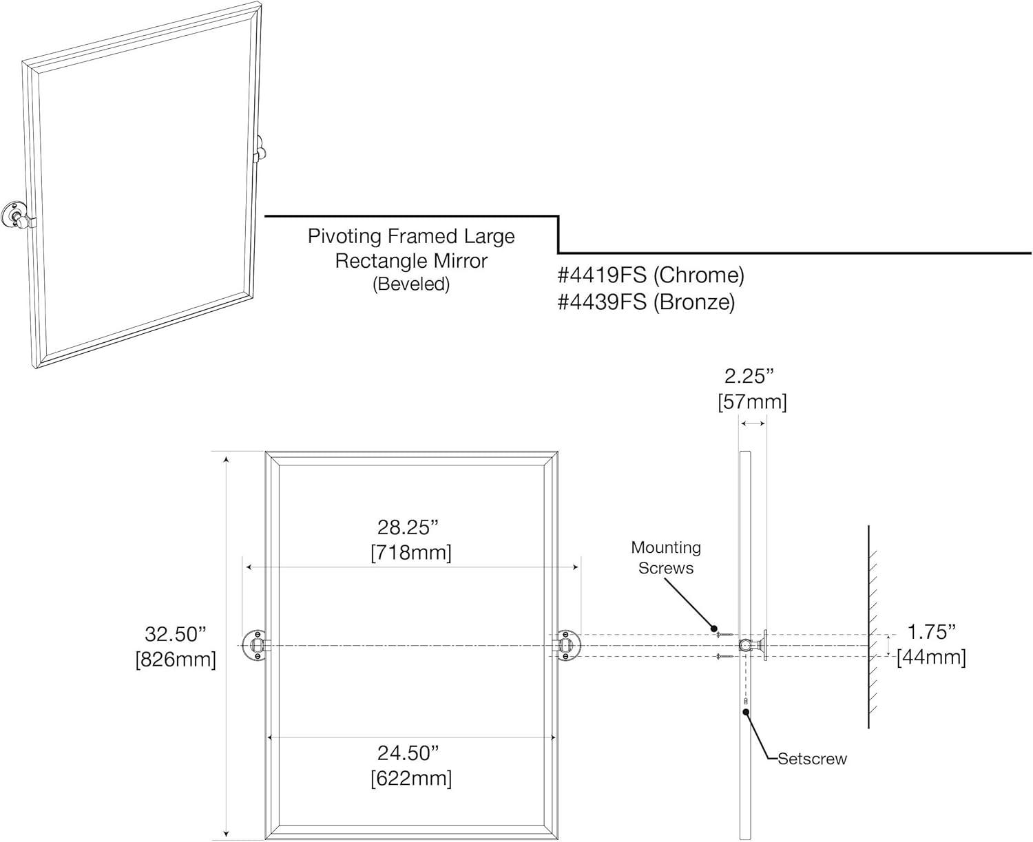 Café Wall Mounted Framed Rectangle Bathroom Vanity Mirror | Pivoting (Tilting) and Beveled Mirror