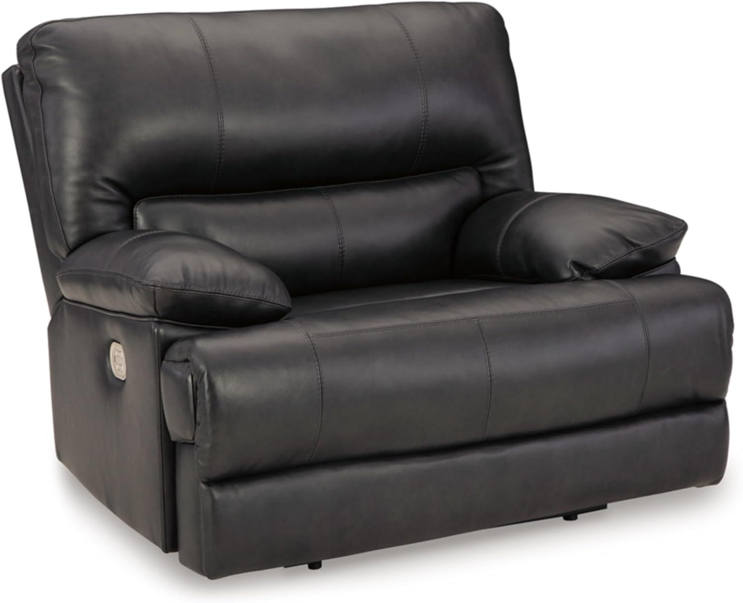 Black Leather and Metal Power Recliner with Adjustable Headrest