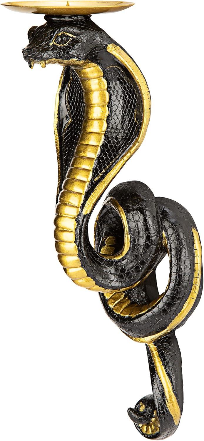 Antiqued Gold Renenutet Cobra Goddess Resin Wall Sconces, Set of Two