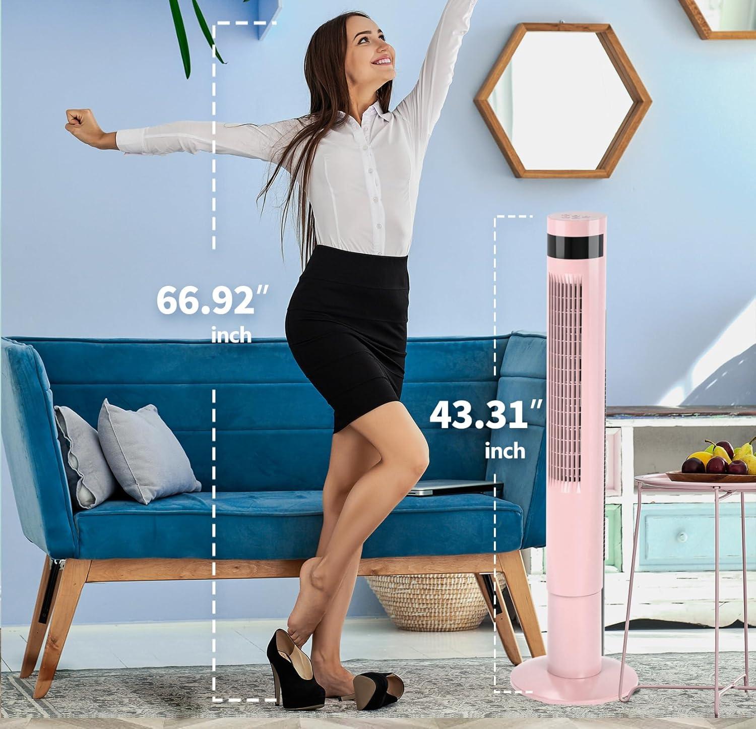 Antarctic Star Tower Fan Portable Floor Fans 85°Oscillating Fan 43'' Quiet Cooling 12H Timer Remote Control Standing Bladeless Electric 3 Speeds Wind 3 Modes Bedroom Office(43 inch, Pink)