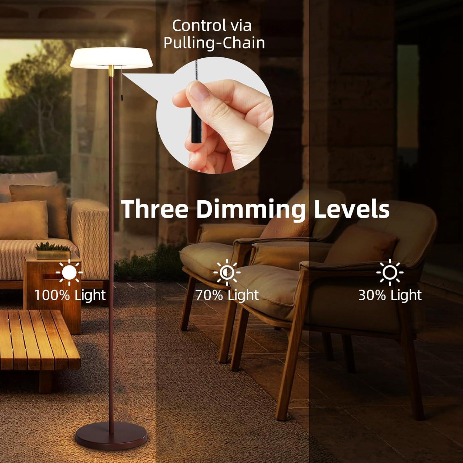 Solar LED Outdoor Floor Lamp Waterproof, 3 Level Dimmable Floor Night Light, Portable Cordless USB Rechargeable, for Home/Deck/Garden/Patio (Khaki)