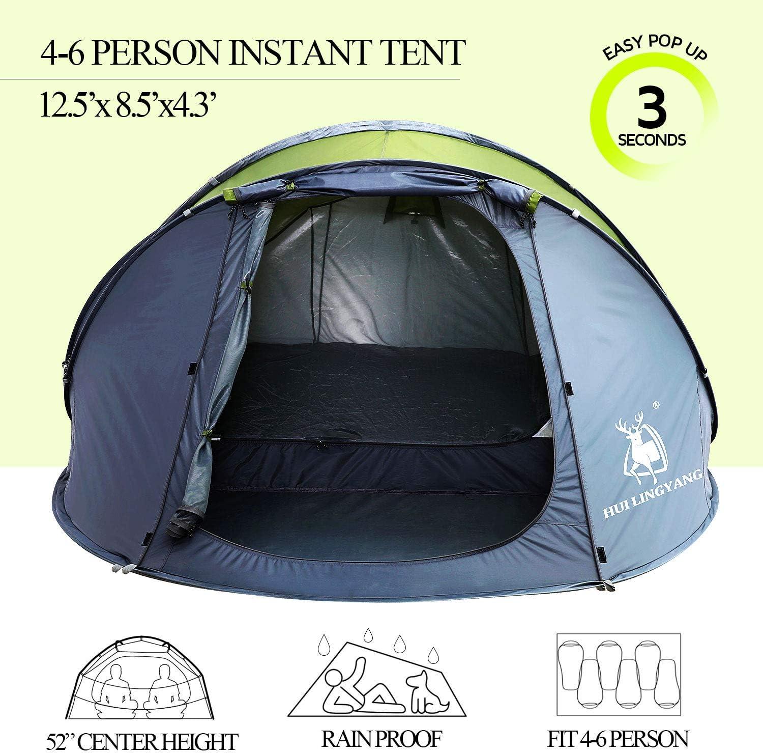 Green 6-Person Four-Season Pop-Up Camping Tent with Vestibule