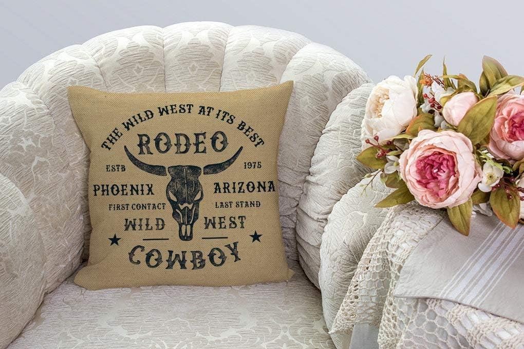 Vintage Rodeo Cowboy Cotton Linen Throw Pillow Cover