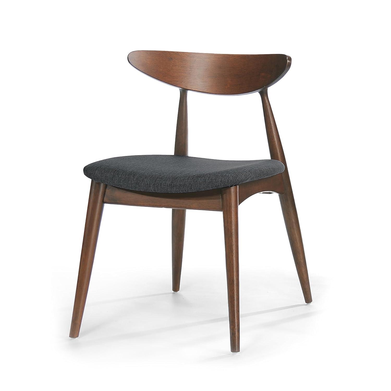 Christopher Knight Home Barron Mid Century Modern Rubberwood Fabric Upholstered Dining Chairs (Set of 2), Charcoal/Walnut