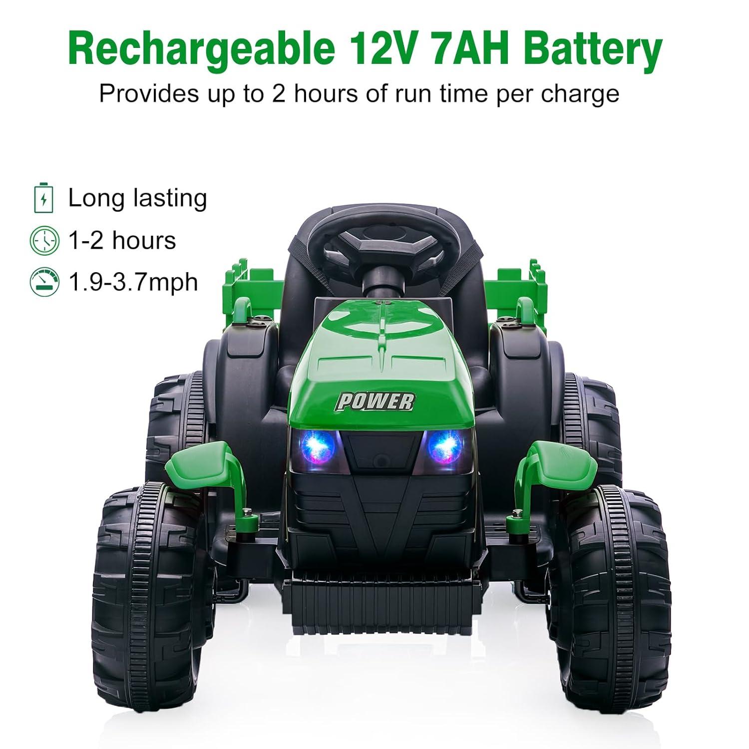 Yesurprise 12v Kids Ride On Tractor With Trailer Battery Powered Electric Vehicles Toy With 35w Dual Motor Remote Control 6 Wheels Led Lights Music