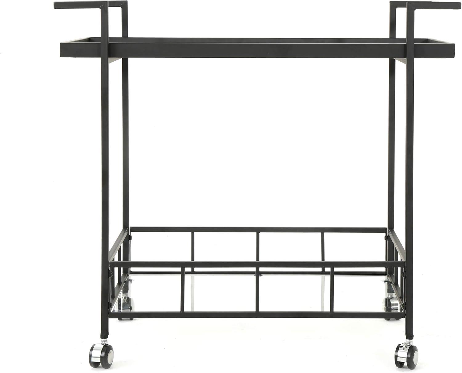 Christopher Knight Home Ambrose Indoor Industrial Iron Bar Cart with Tempered Glass Shelves, Black