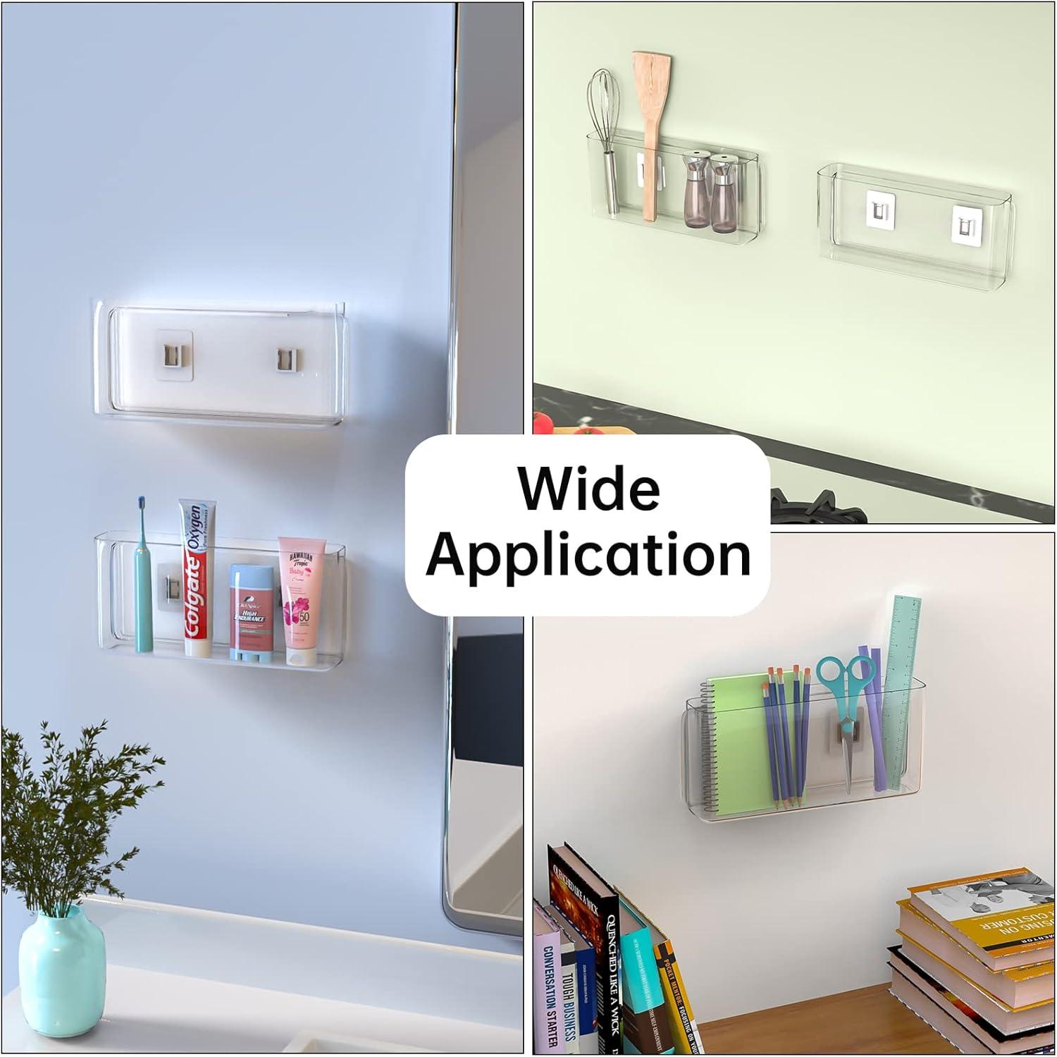 NiHome Acrylic Wall Mount Organizer 2-Pack, Slim Multi-Use Over Cabinet Storage Bins No-Drill Installation, Versatile Use for Kitchen, Bathroom, Office Perfect for Small Accessories (Clear)