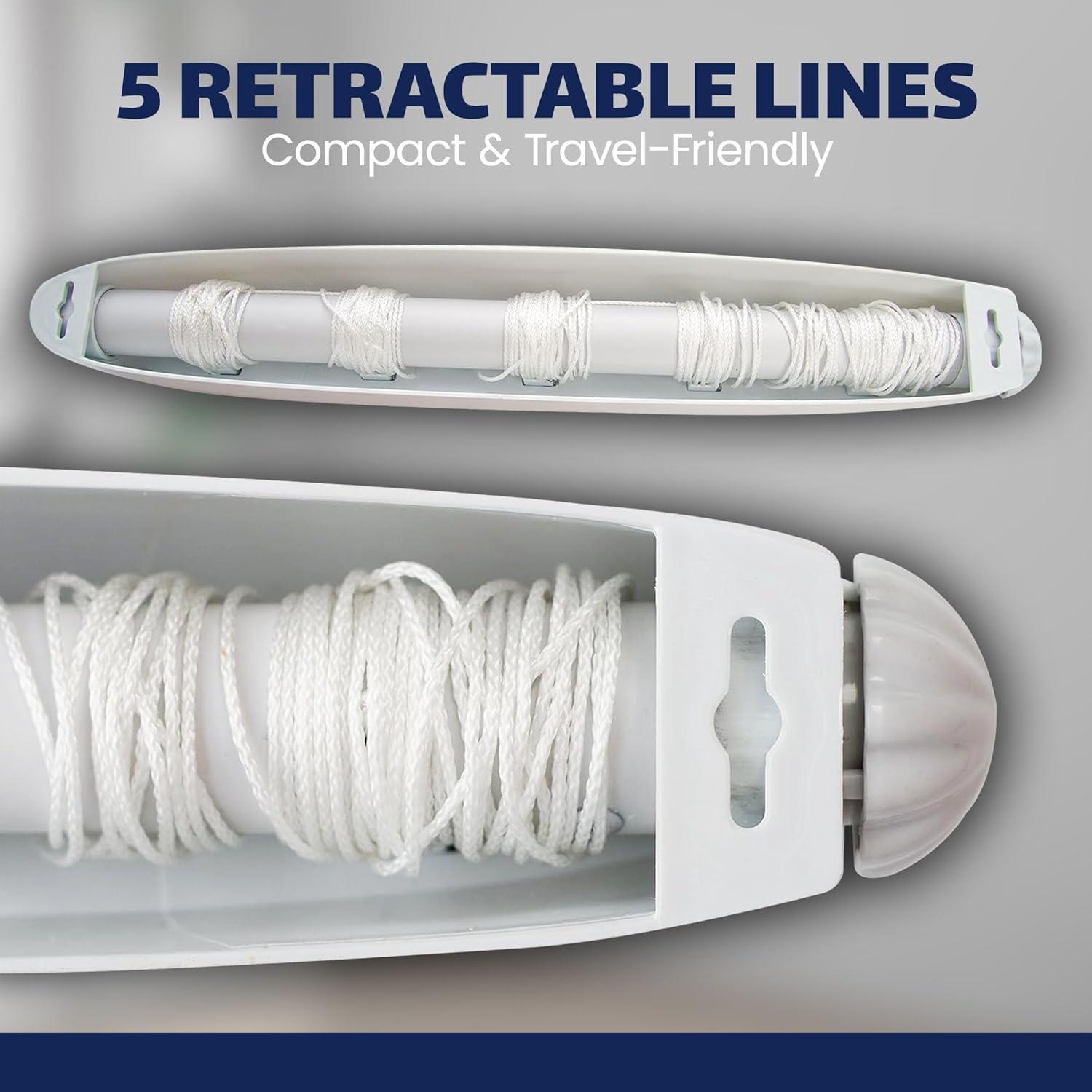 5-Line Retractable Indoor Clothesline, Adds 51 Feet of Drying Space, Wall Mounted Clothes Line, Easy to Install Retractable Laundry Line, Adjustable Indoor Clothesline for Air Drying Clothes