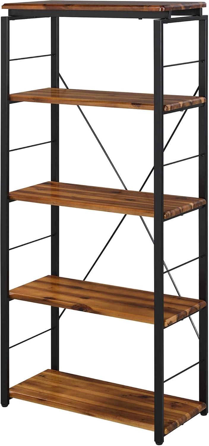 Jurgen Oak and Black Industrial Etagere Bookcase