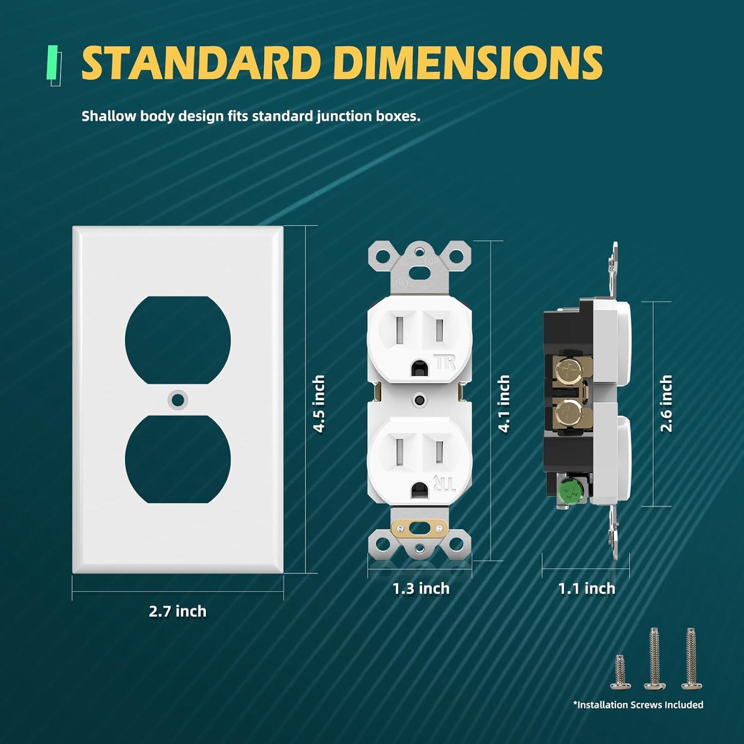 White 15A Tamper Resistant Duplex Outlet with Wall Plate