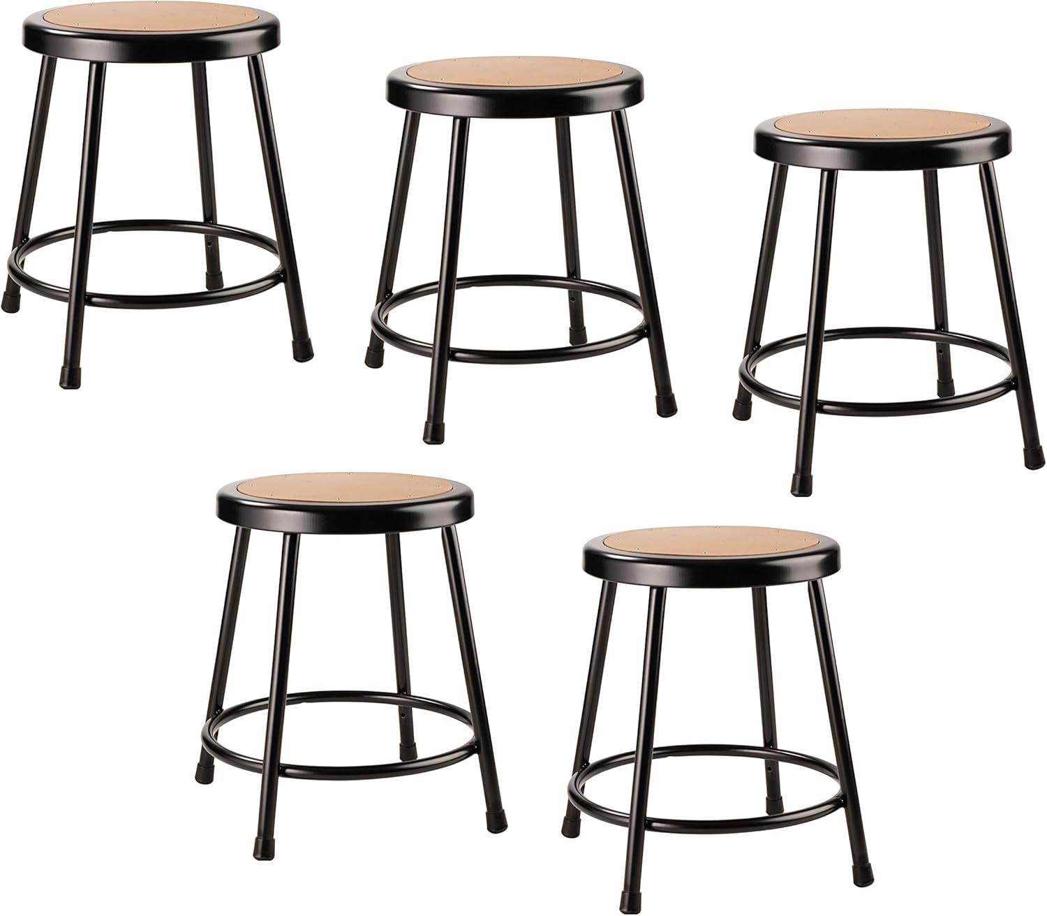 18" Black Metal and Wood Heavy Duty Lab Stools, Set of 5