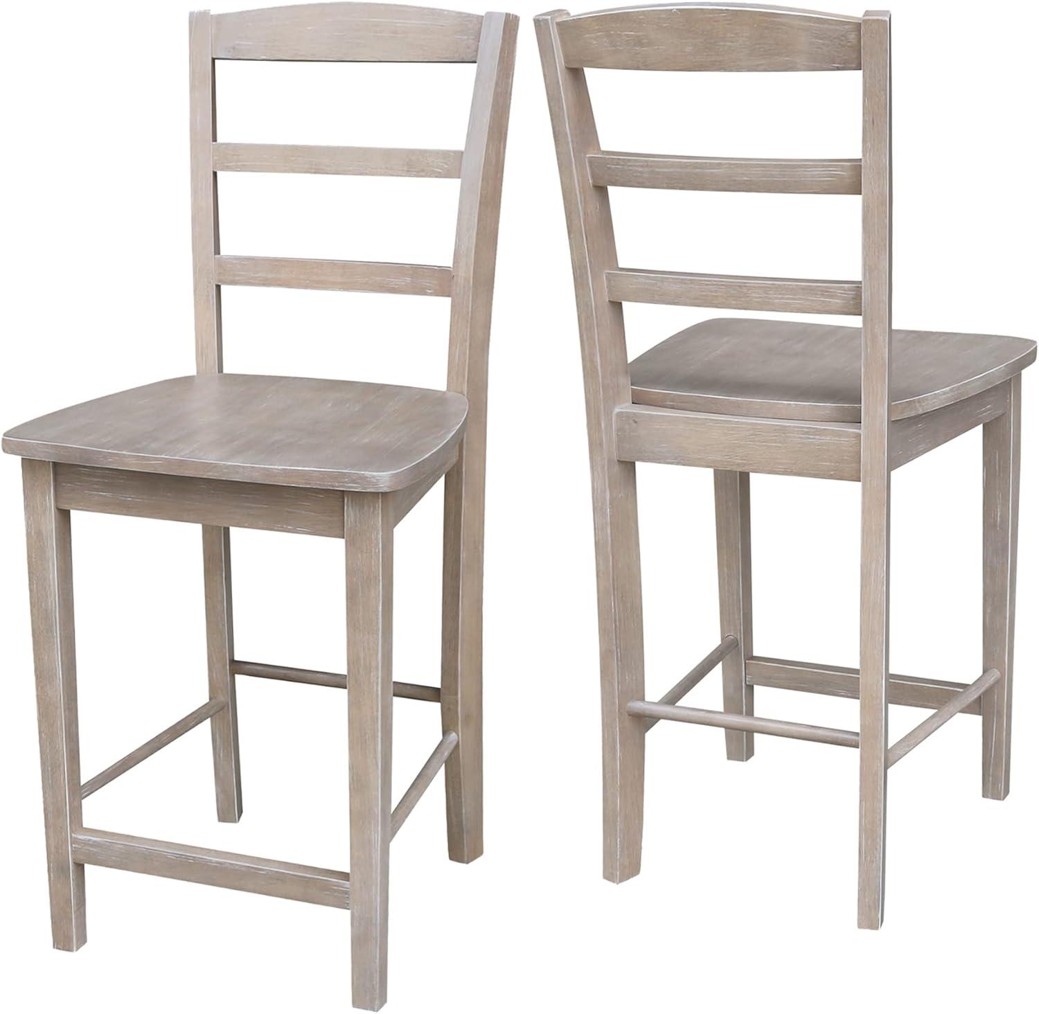 International Concepts 24" Madrid Counter Height Barstool Washed Gray/Taupe : Hardwood Ladder-Back, Spot Clean