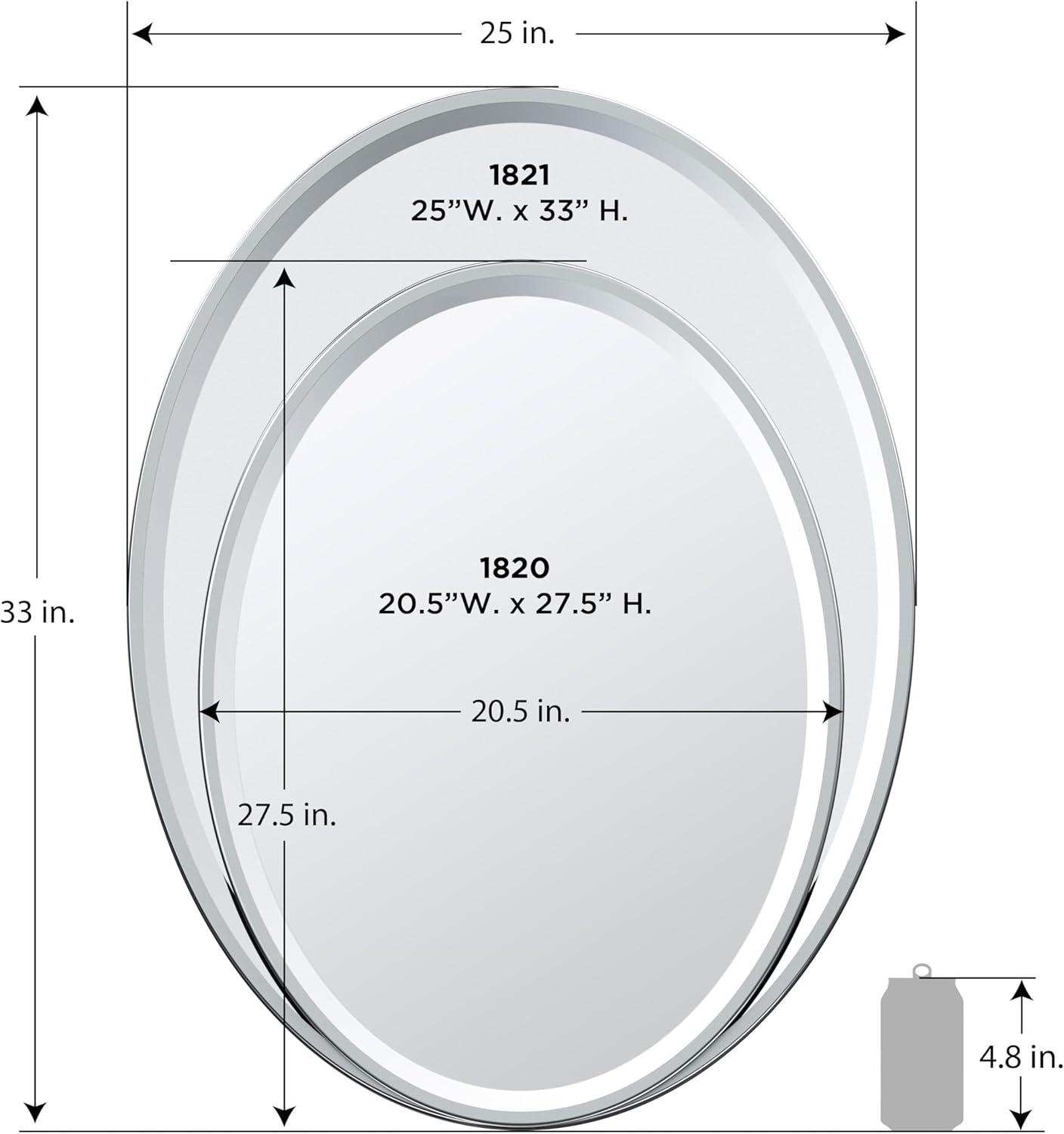 Flush Mount Framed Bathroom Vanity Mirror | Beveled Oval Framed Wall Mirror