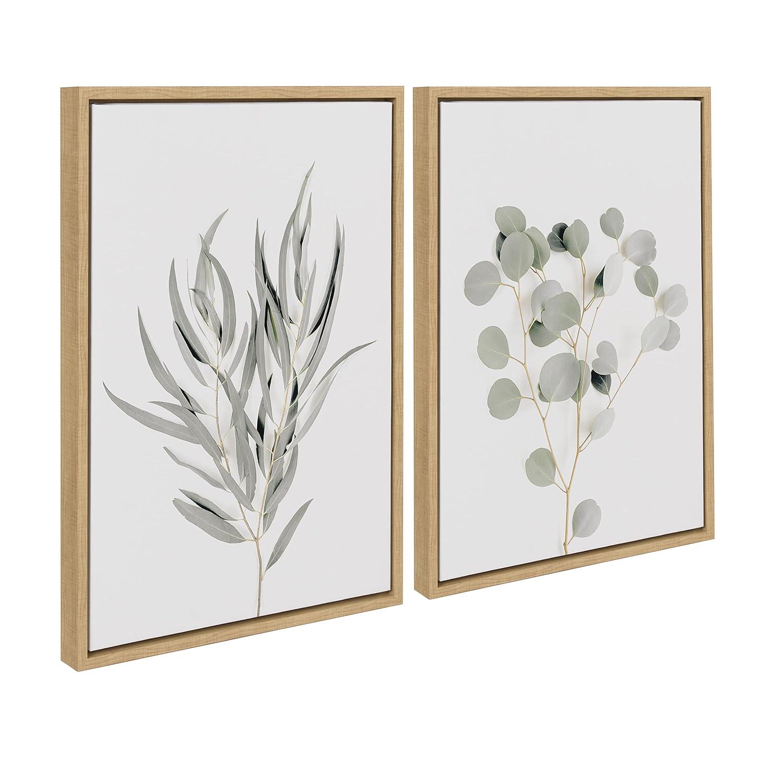 (Set of 2) 18" x 24" Sylvie Neutral Botanical 1 and 2 Framed Canvas Set Natural - Kate & Laurel All Things Decor: Modern Vertical Wall Art