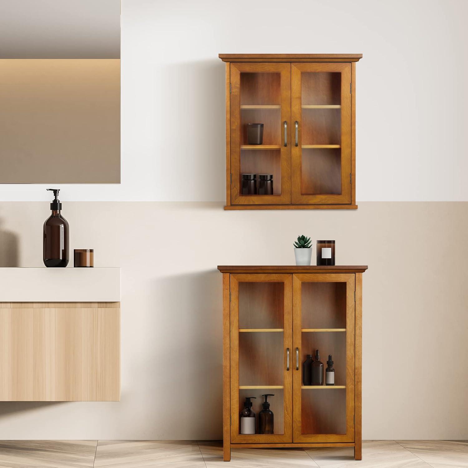 Oil Oak Two-Door Wall Cabinet with Adjustable Shelves