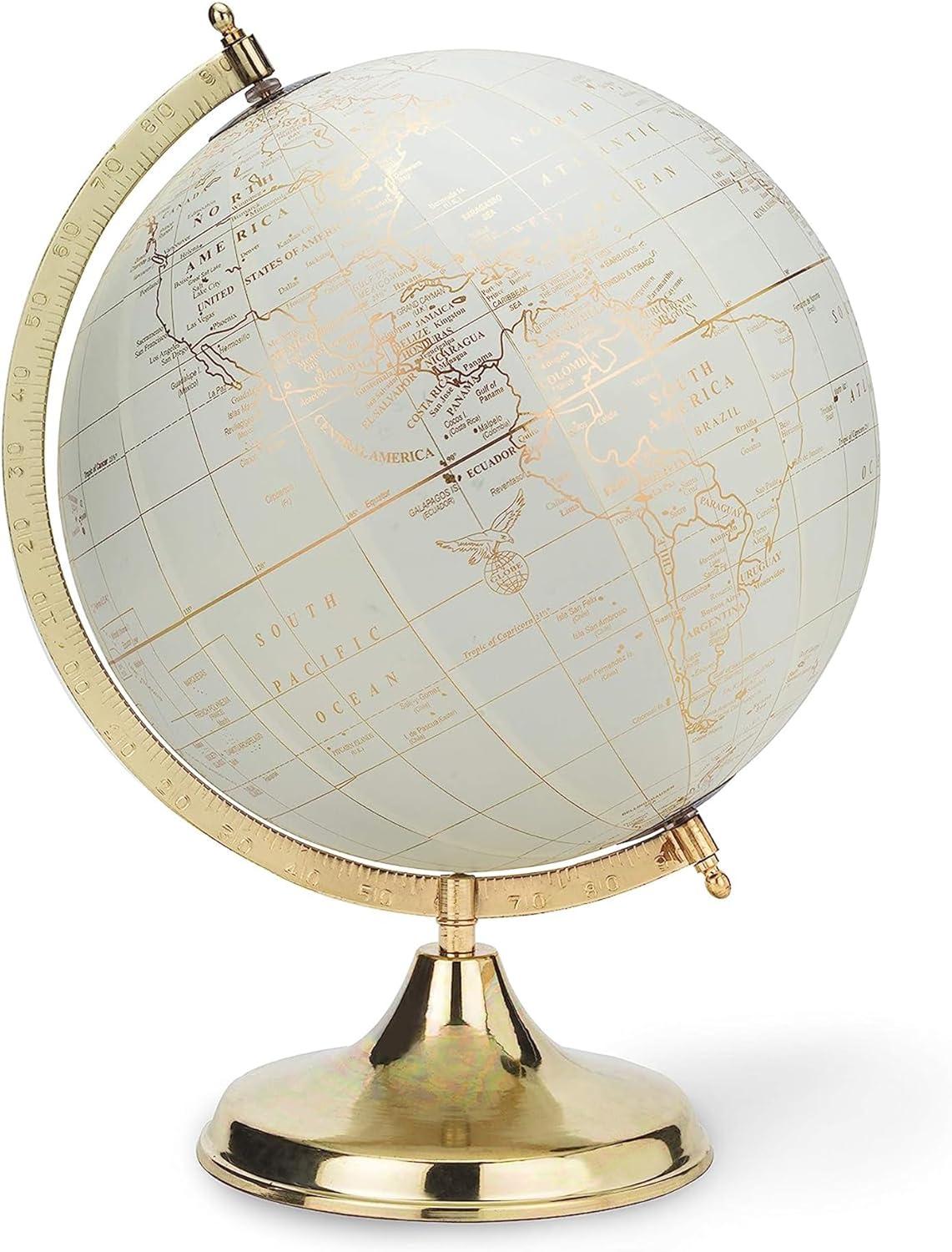 Abbott Collections  12 in. Globe on Stand, Ivory & Gold - Large