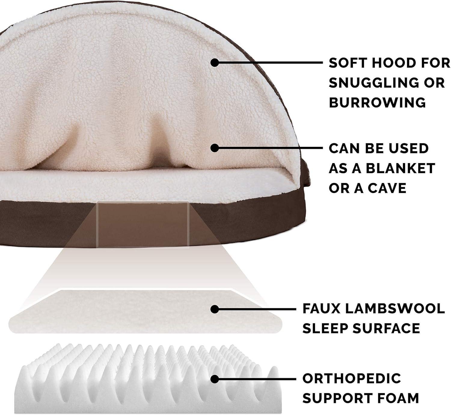 FurHaven Faux Sheepskin Round Hooded Orthopedic Dog Bed