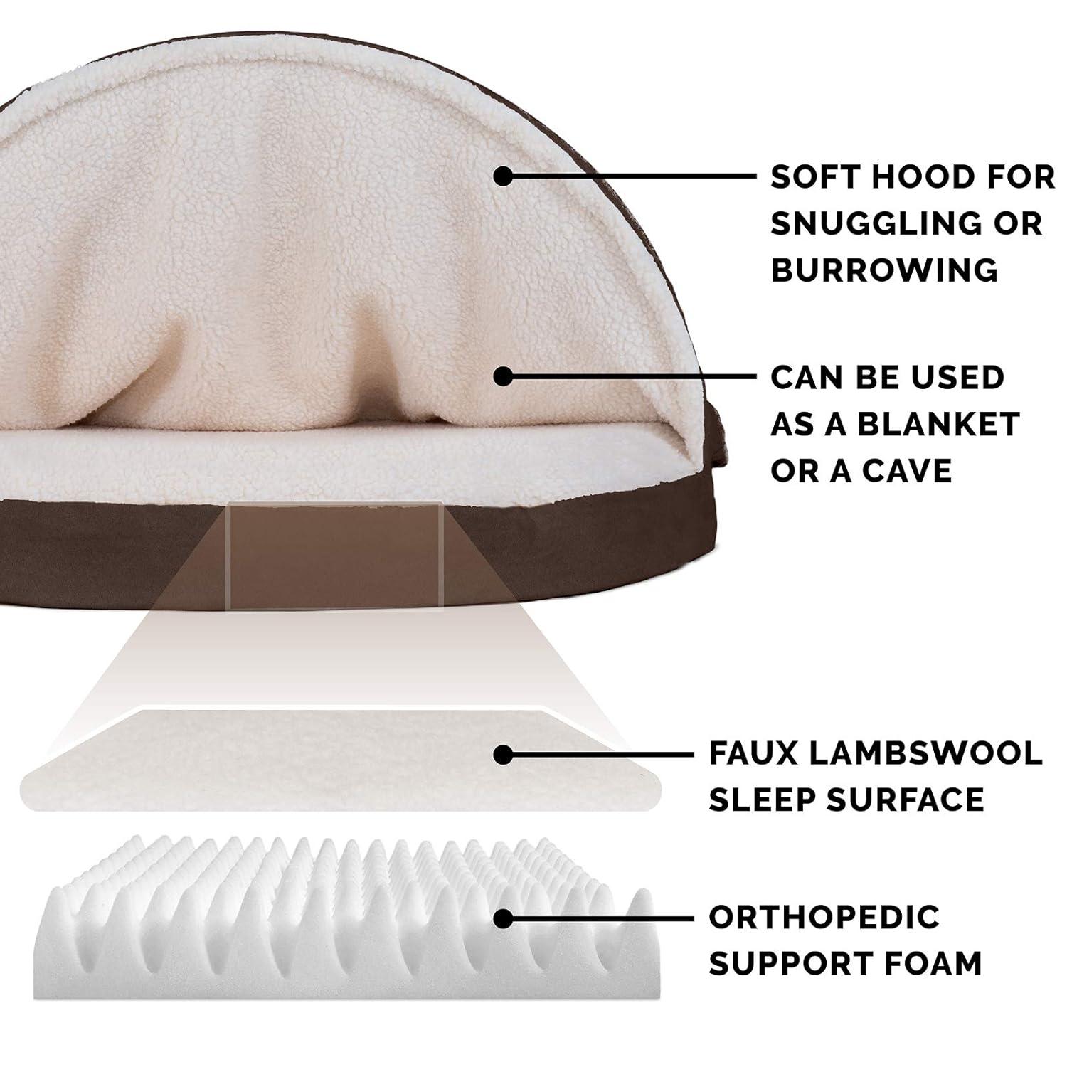 FurHaven Faux Sheepskin Round Hooded Orthopedic Dog Bed