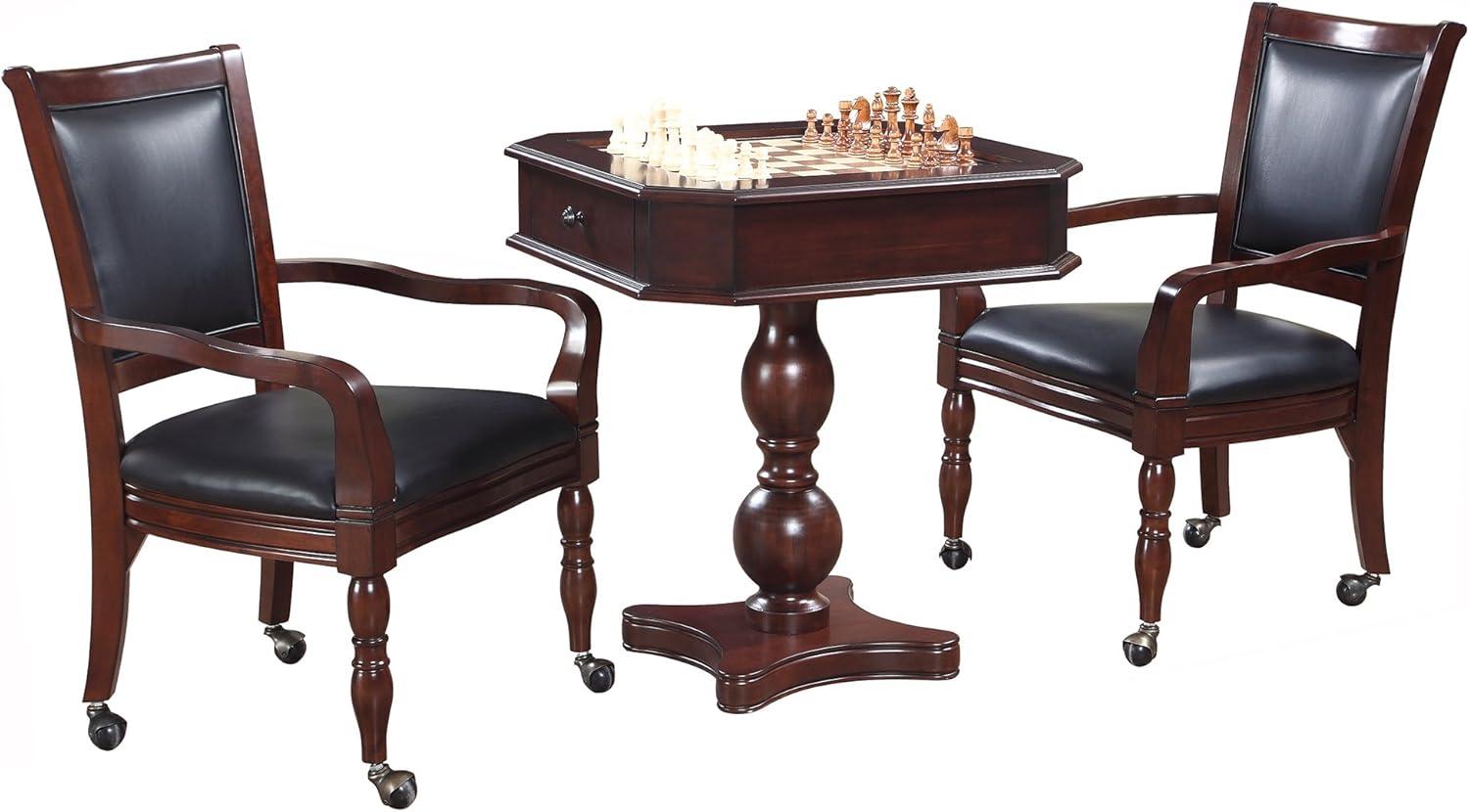 Bluewave Fortress Chess, Checkers & Backgammon Pedestal Game Table & Chairs Set - Mahogany