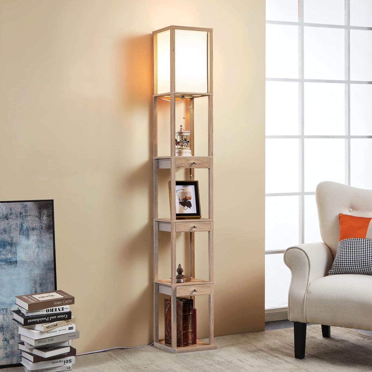 Latitude Run® 72" Column Floor Lamp With Shelves and 3 Drawers