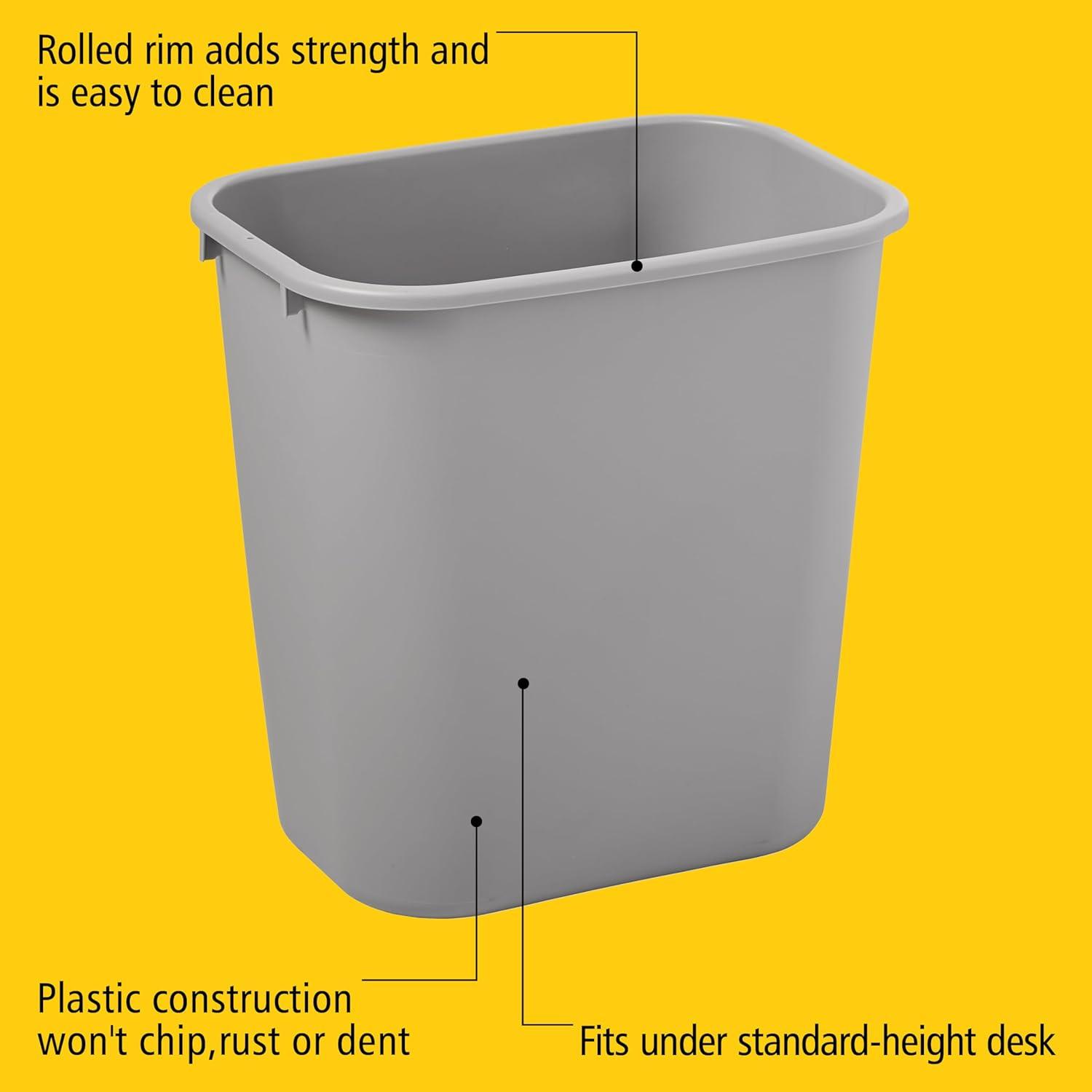 Rubbermaid Commercial Products FG295600GRAY Plastic Resin Deskside Wastebasket, 7 Gallon/28 Quart, Gray