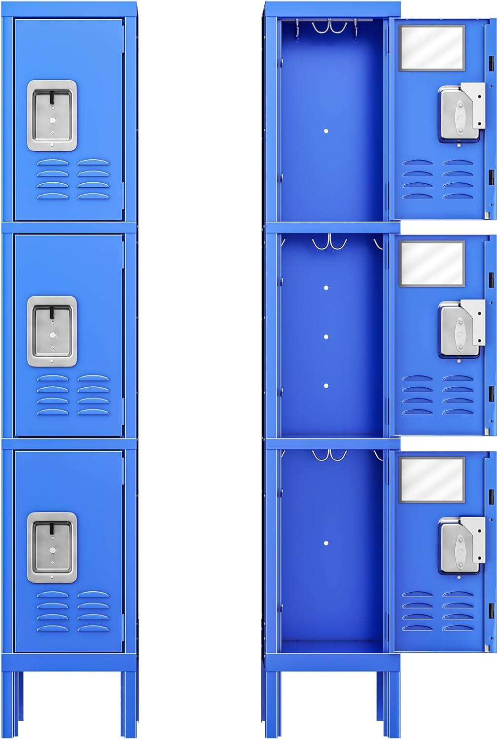 Blue Triple-Tier Lockable Steel Office Locker Cabinet