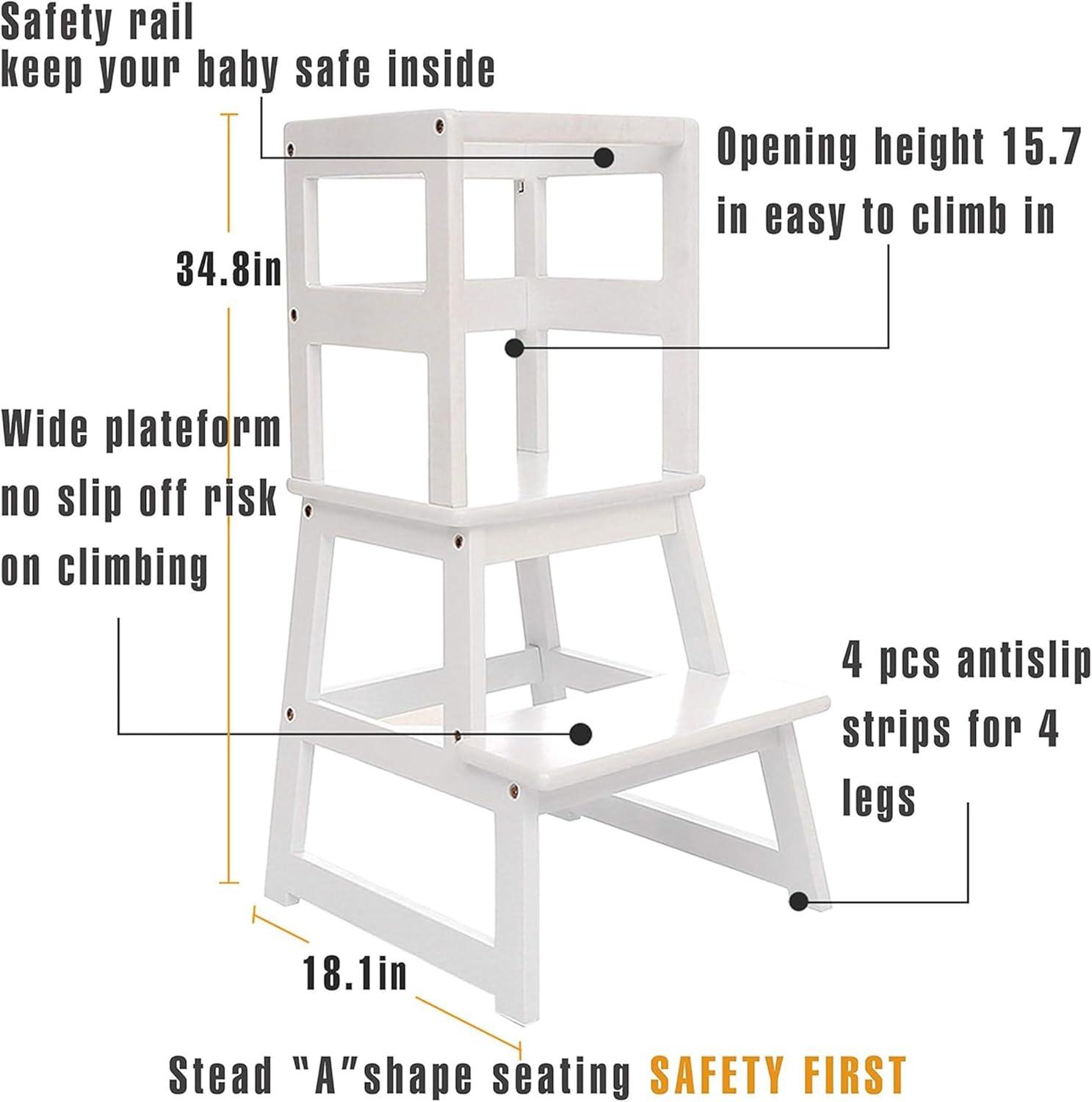 SDADI Kids Kitchen Step Stool Holds up to 150 Pounds with Safety Rail, Wide Platform Design, 4 Anti Slip Strips for 18 to 36 Months Old, White