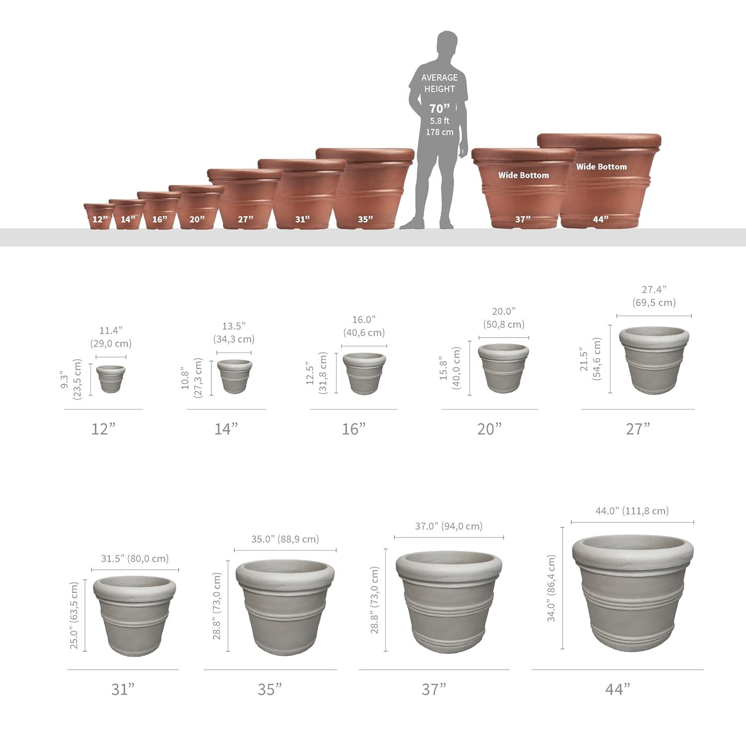 Crescent Garden Brunello Classic Rolled-Rim Plant Pot, Weathered Concrete, 20in