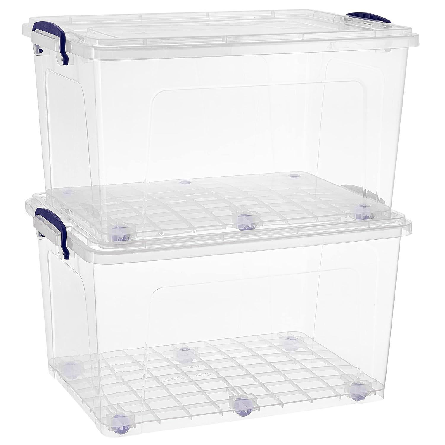 Clear Plastic Stackable Storage Box with Snap Lid, 44 Quart