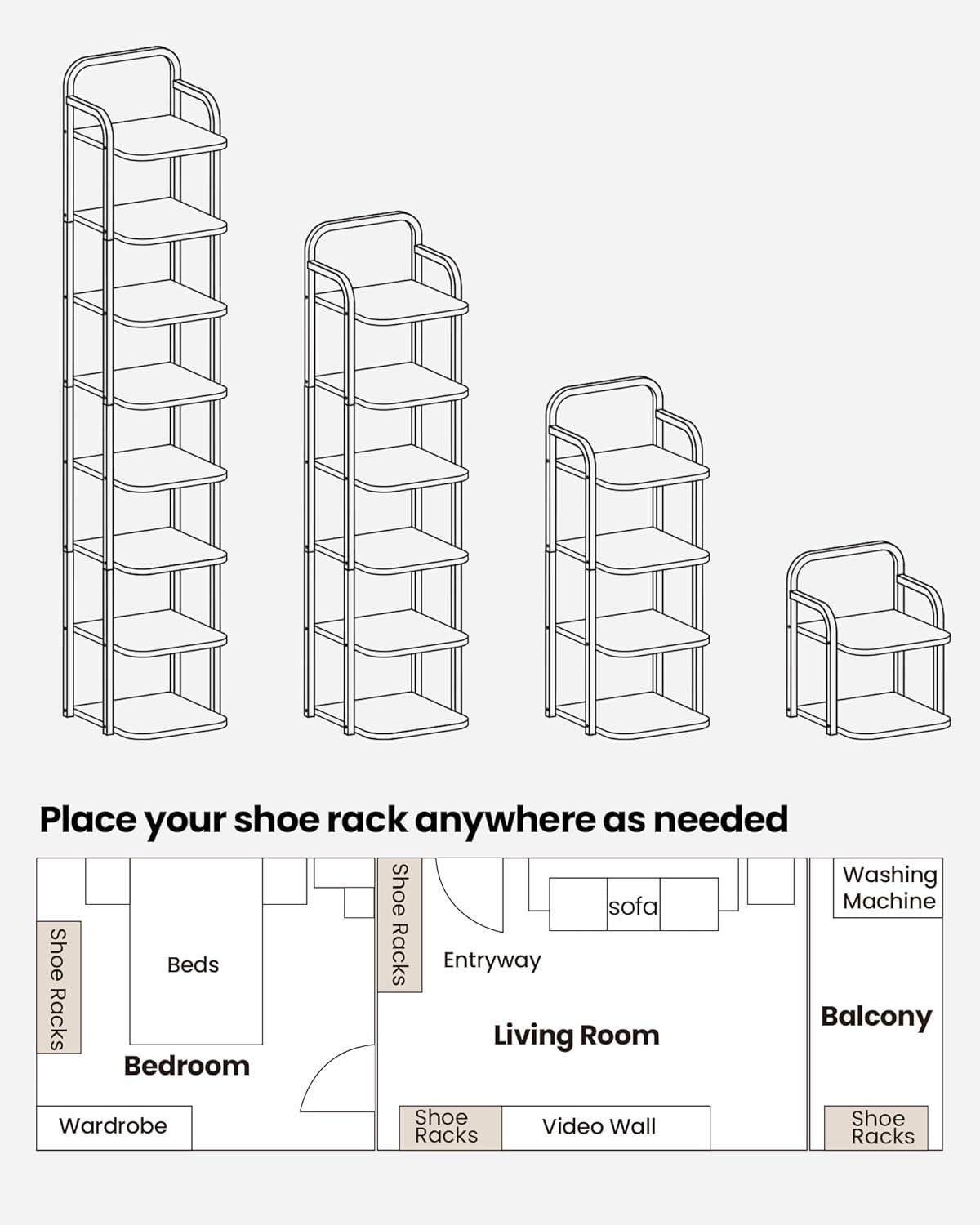 Vertical Shoe Rack, Shoe Shelves, Wood Shoe Organizer For Closet, Entryway, Shoe Tower For Small Spaces, Free Standing, Adjustable, With 2 Hooks, 6 Tier Rustic Brown