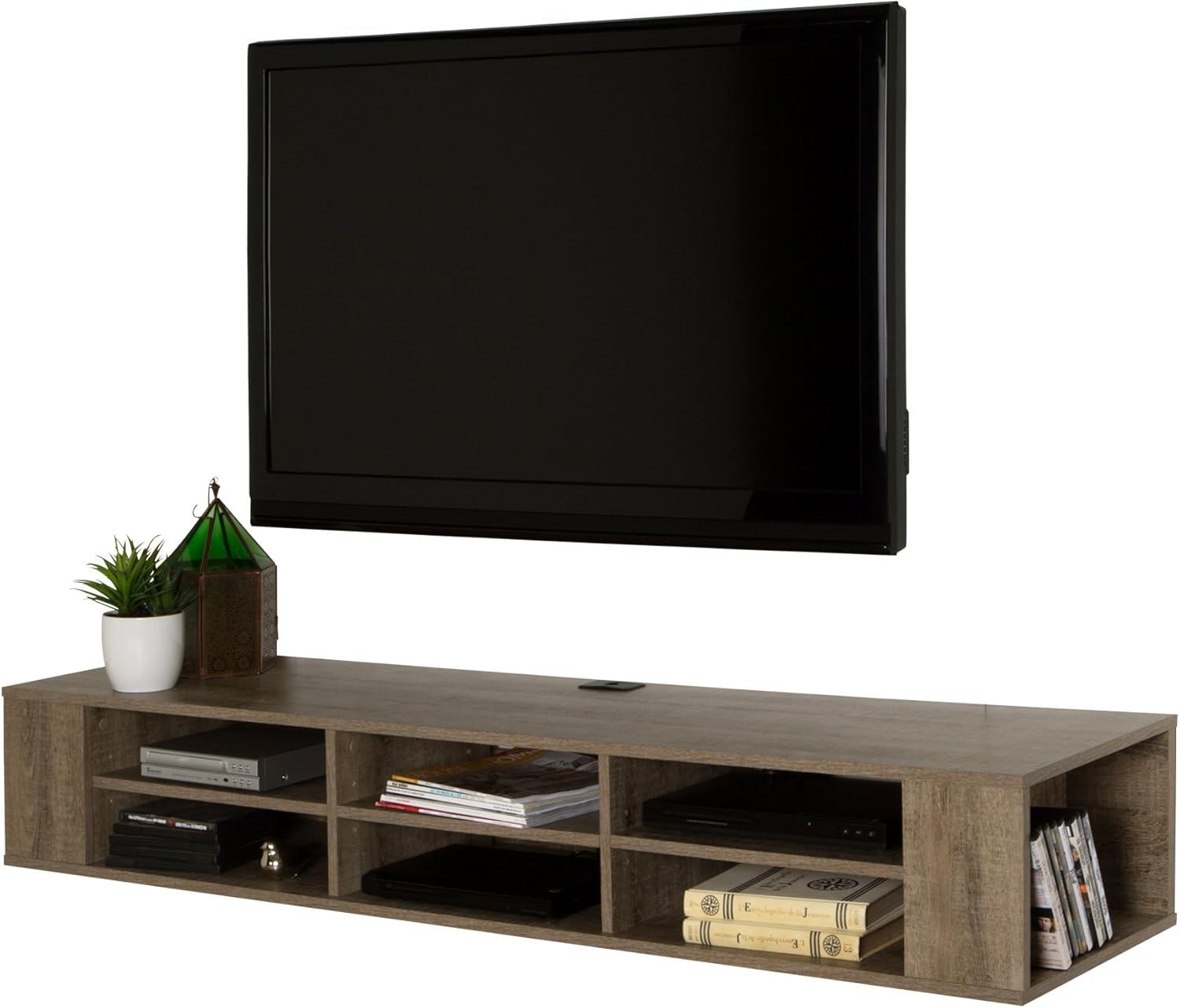 City Life 66" Gray Maple Wall-Mounted Media Console with Adjustable Shelves