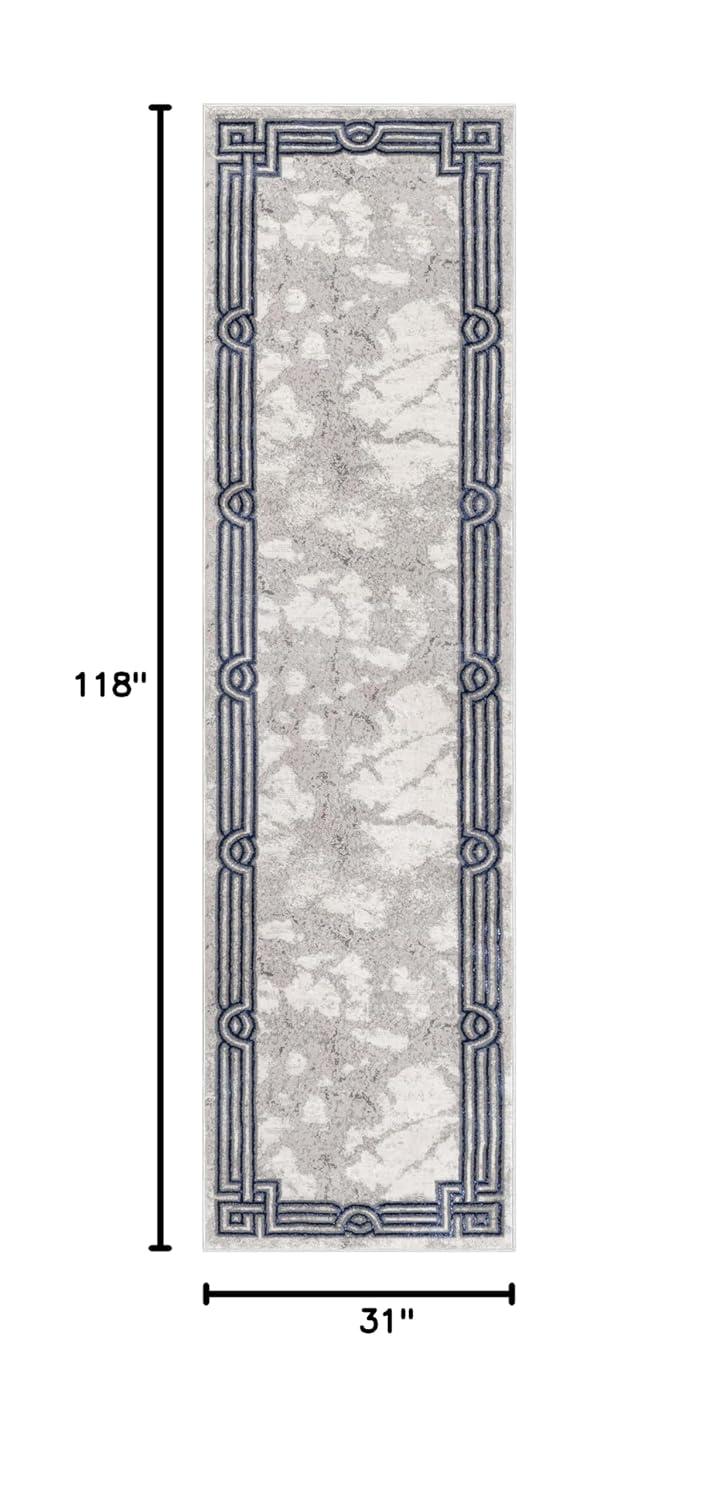 Well Woven Lezlee Abstract Modern 2'7" x 9'10" Runner Rug - Blue Marble Border - for Hallway, Entryway, Stair