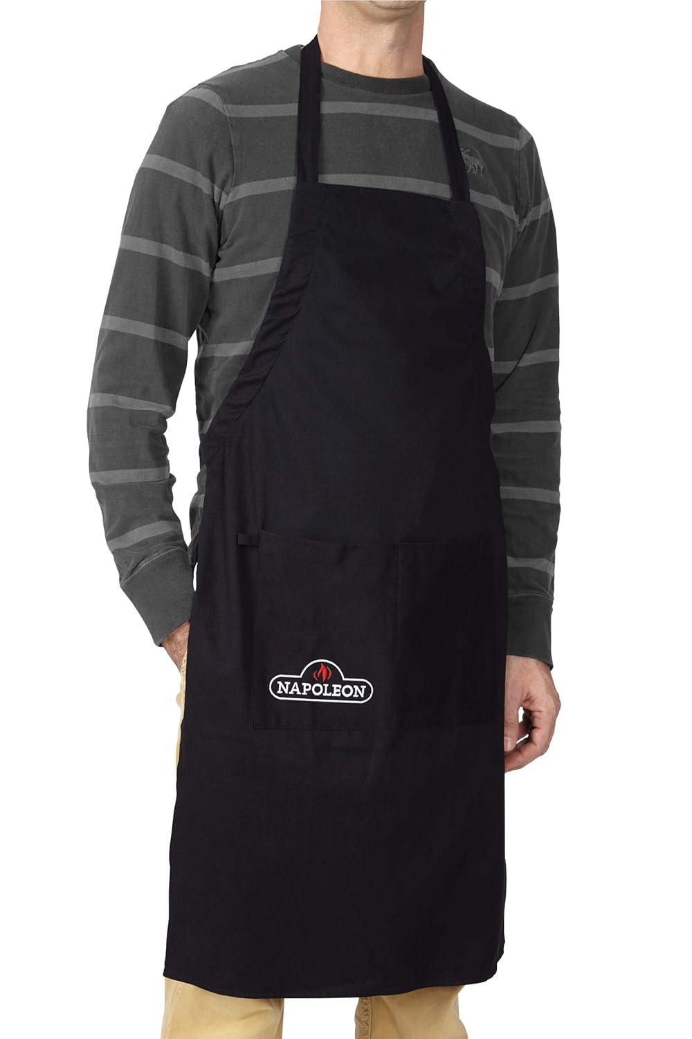 Black Cotton Grilling Apron with Deep Pocket