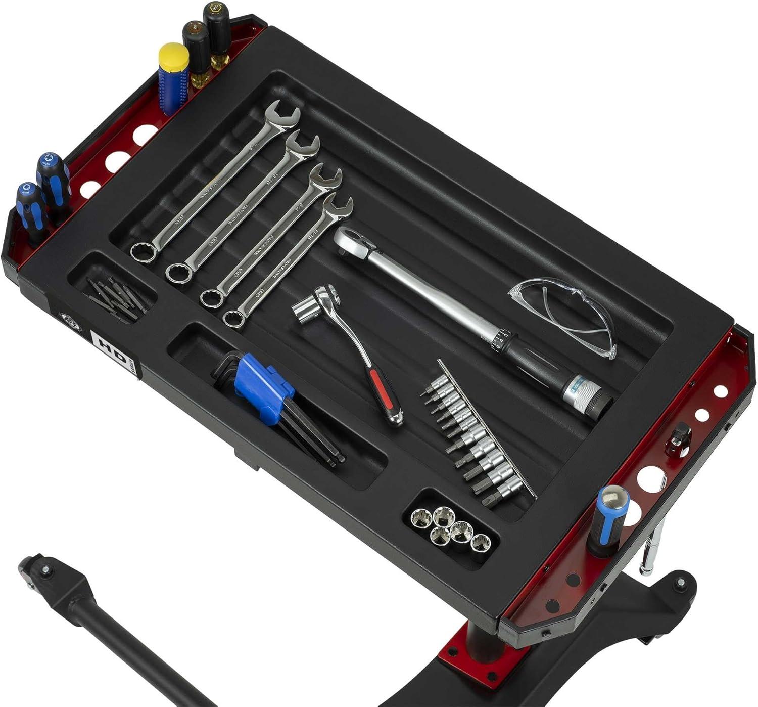 Adjustable Black and Red Alloy Steel Mobile Work Table