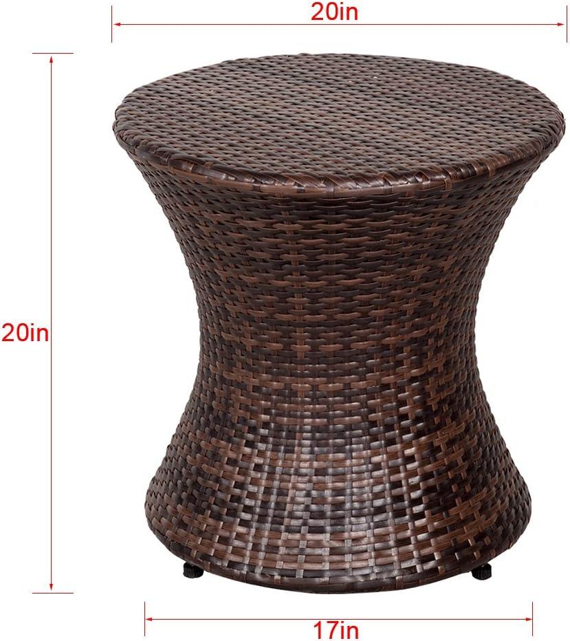 Outdoor Bistro Tables Wicker Side Table for Patio Garden Round Rattan Desk All Weather Brown