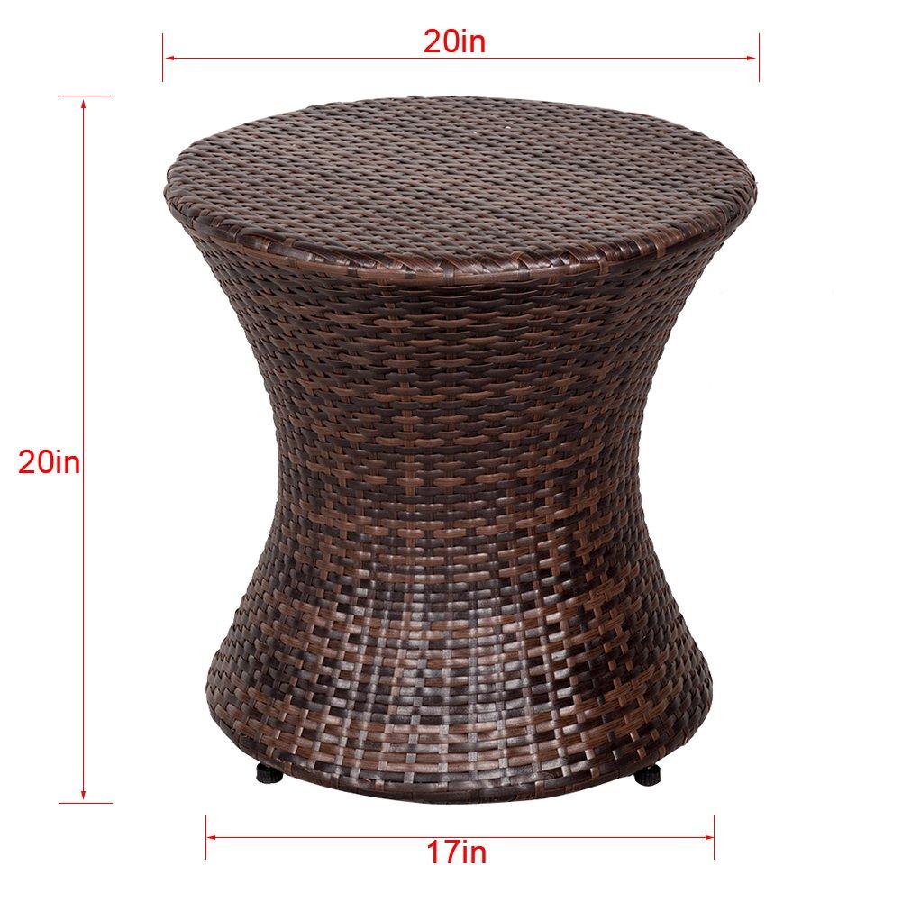 Outdoor Bistro Tables Wicker Side Table for Patio Garden Round Rattan Desk All Weather Brown