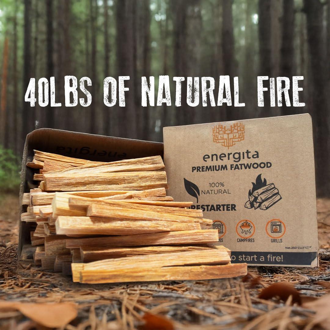 Premium 40lbs, Fatwood Fire Starter Sticks, Fast Fire Starters for Fireplaces, BBQ, Campfires, Pitfires and Wood Stoves, Easy to Light in All Conditions, Camping Essential Equipment Survival Kit