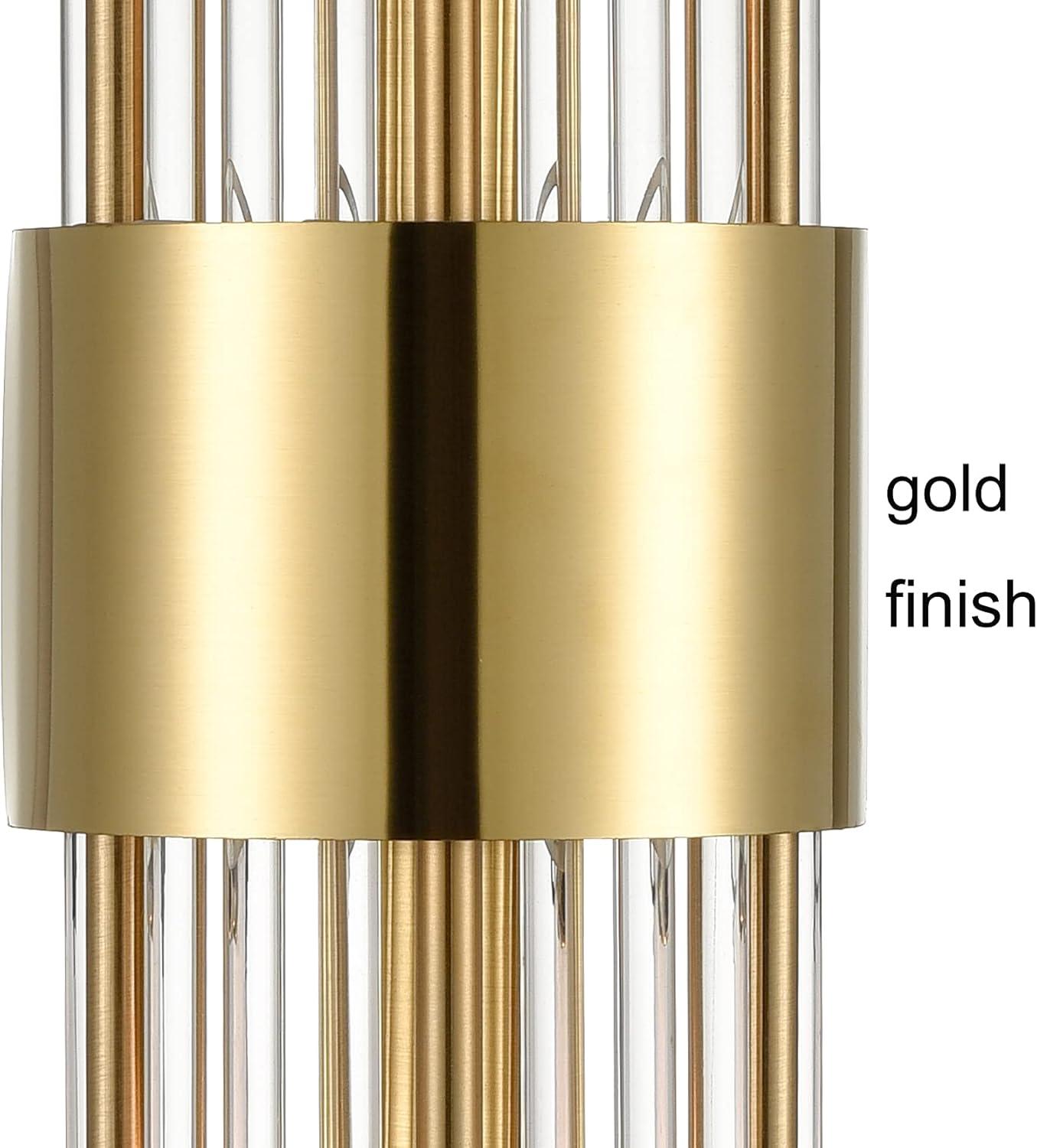 2-Light Modern Brushed Titanium Gold Wall Sconce with Clear Glass Crystal