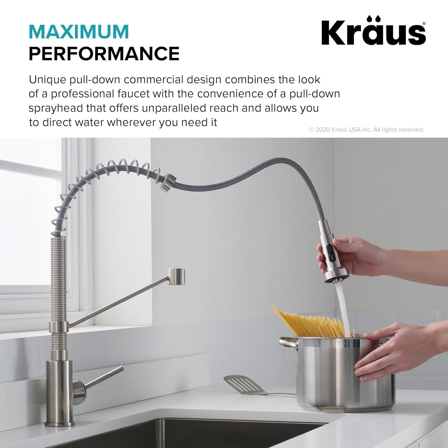 KRAUS Bolden Commercial Style 2-Function Single Handle Pull Down Kitchen Faucet with Soap Dispenser