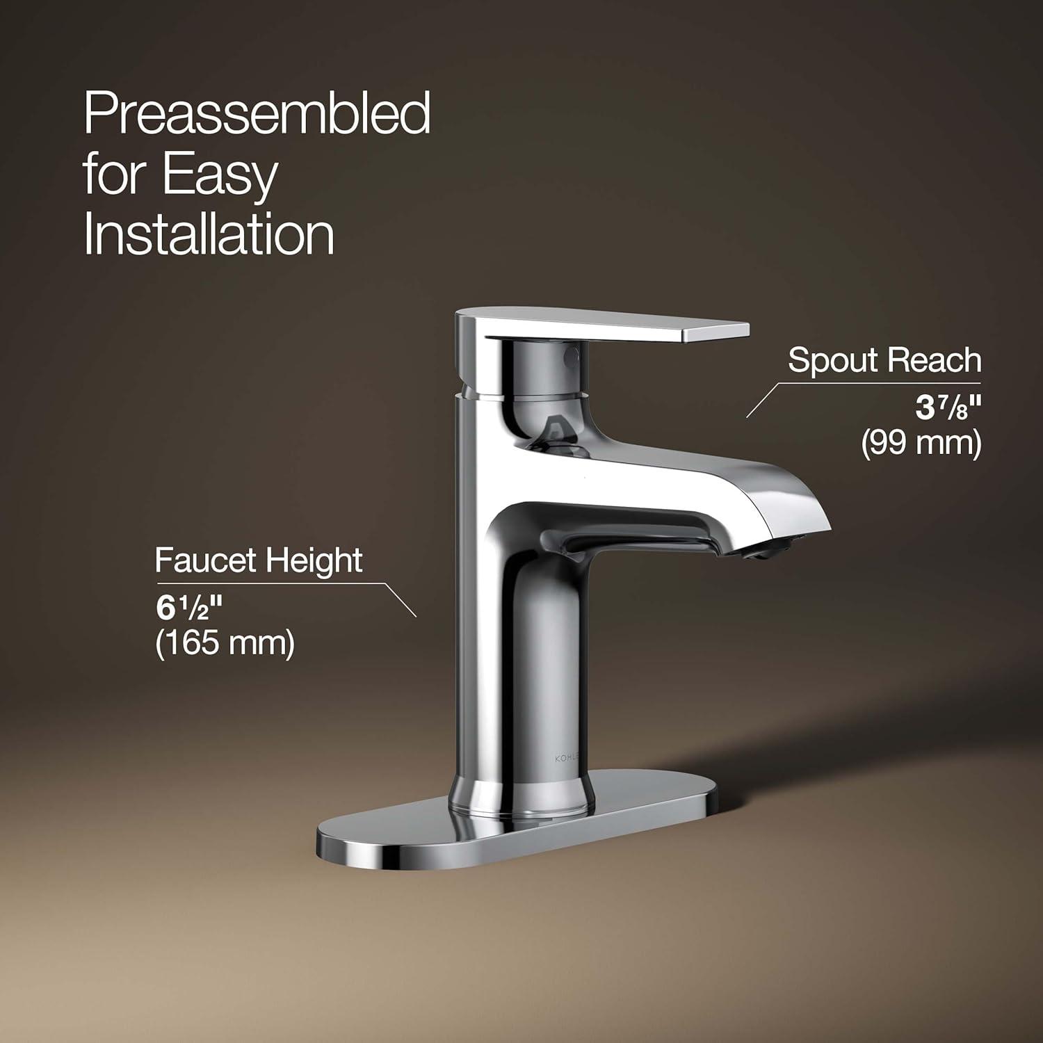 Kohler Hint Single-Handle Bathroom Faucet with Pop-Up Drain Assembly, One Hole Bathroom Sink Faucet, 1.2 gpm