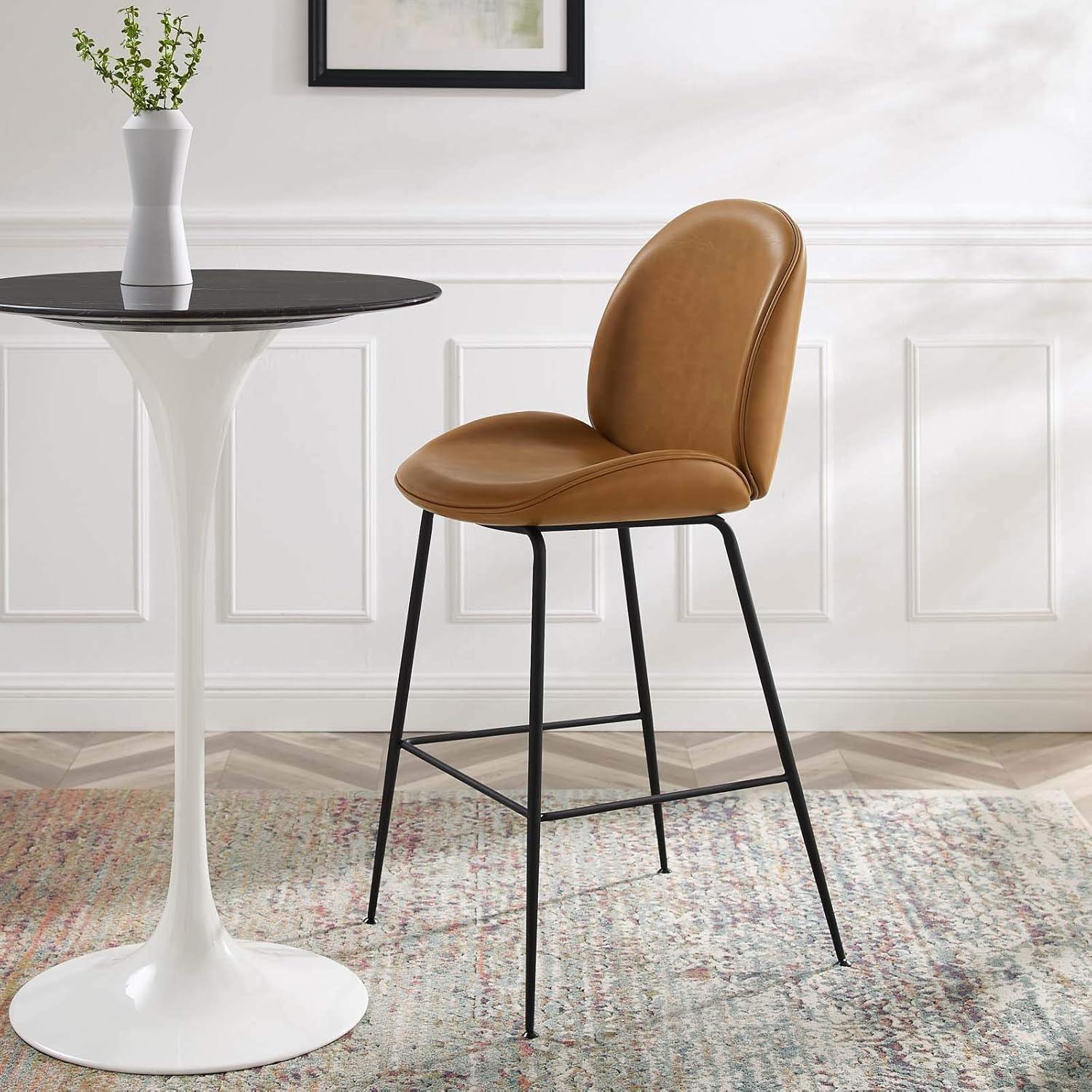 Tan Vegan Leather Bar Stool with Black Steel Legs