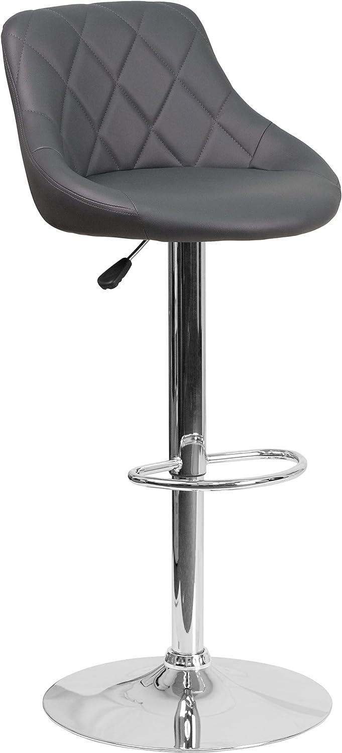 Contemporary Gray Vinyl Adjustable Swivel Barstool with Chrome Base