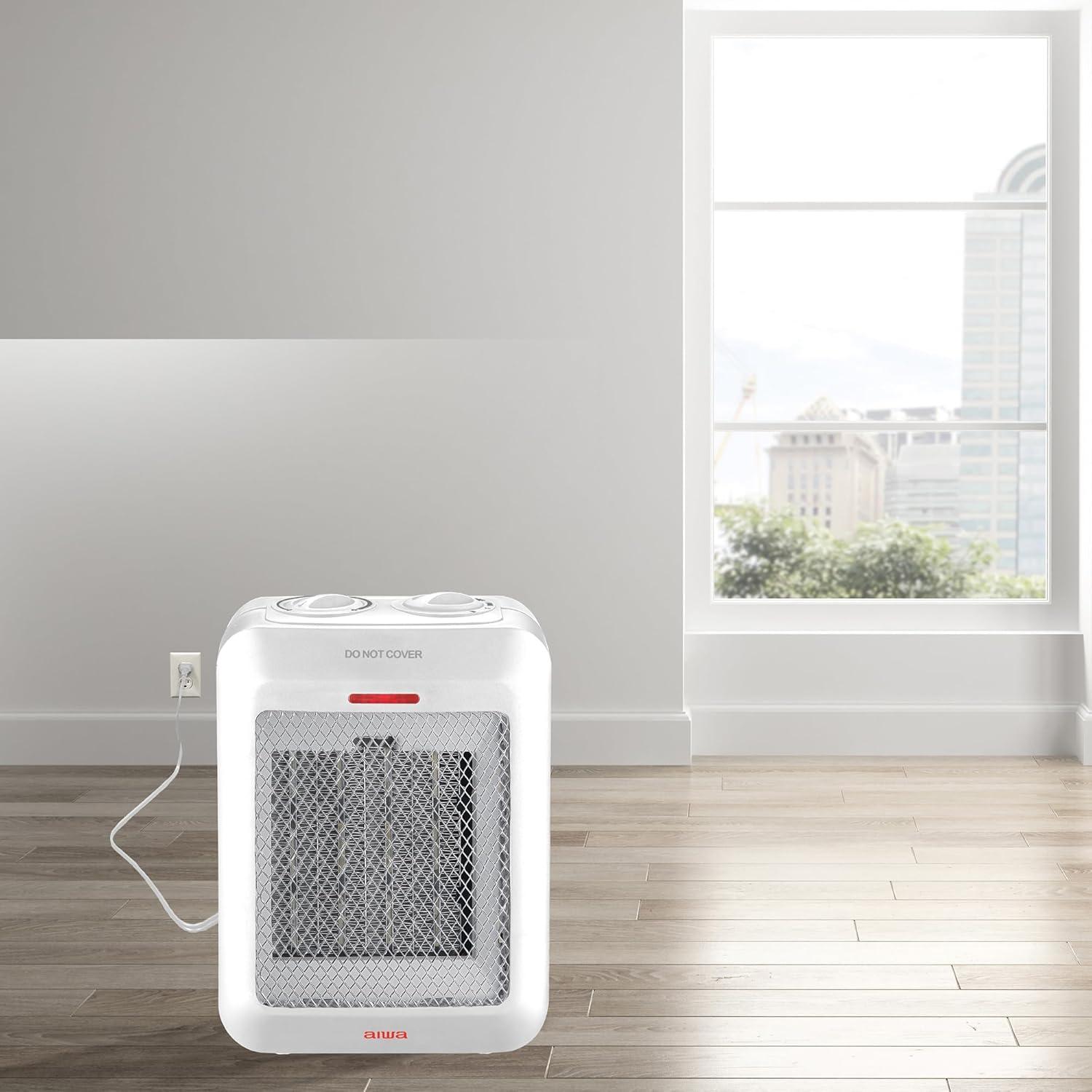 Aiwa 1500W Pequeño Calentador de Cerámica, Protección contra Sobrecalentamiento, Apagado Automático - Negro