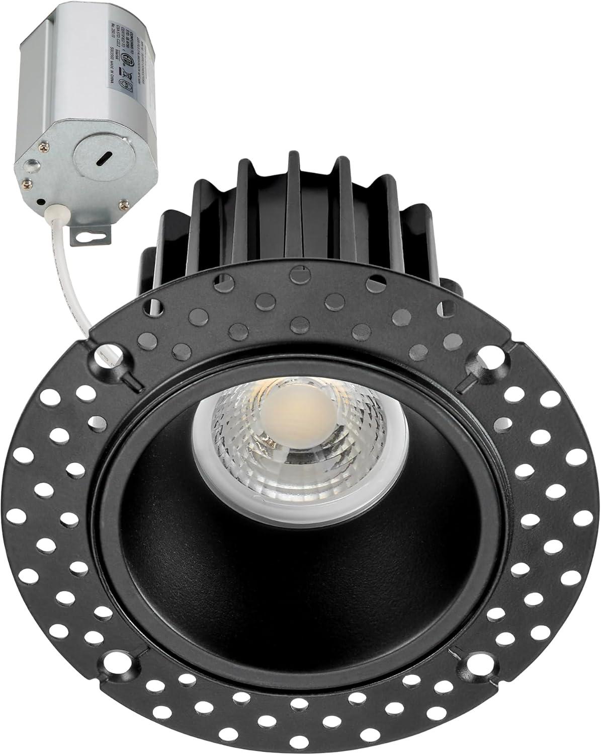 Maxxima 2 in. Trimless Slim Round Recessed Anti-Glare LED Downlight, Black, Canless IC Rated, 600 Lumens, 5 CCT 2700K-5000K