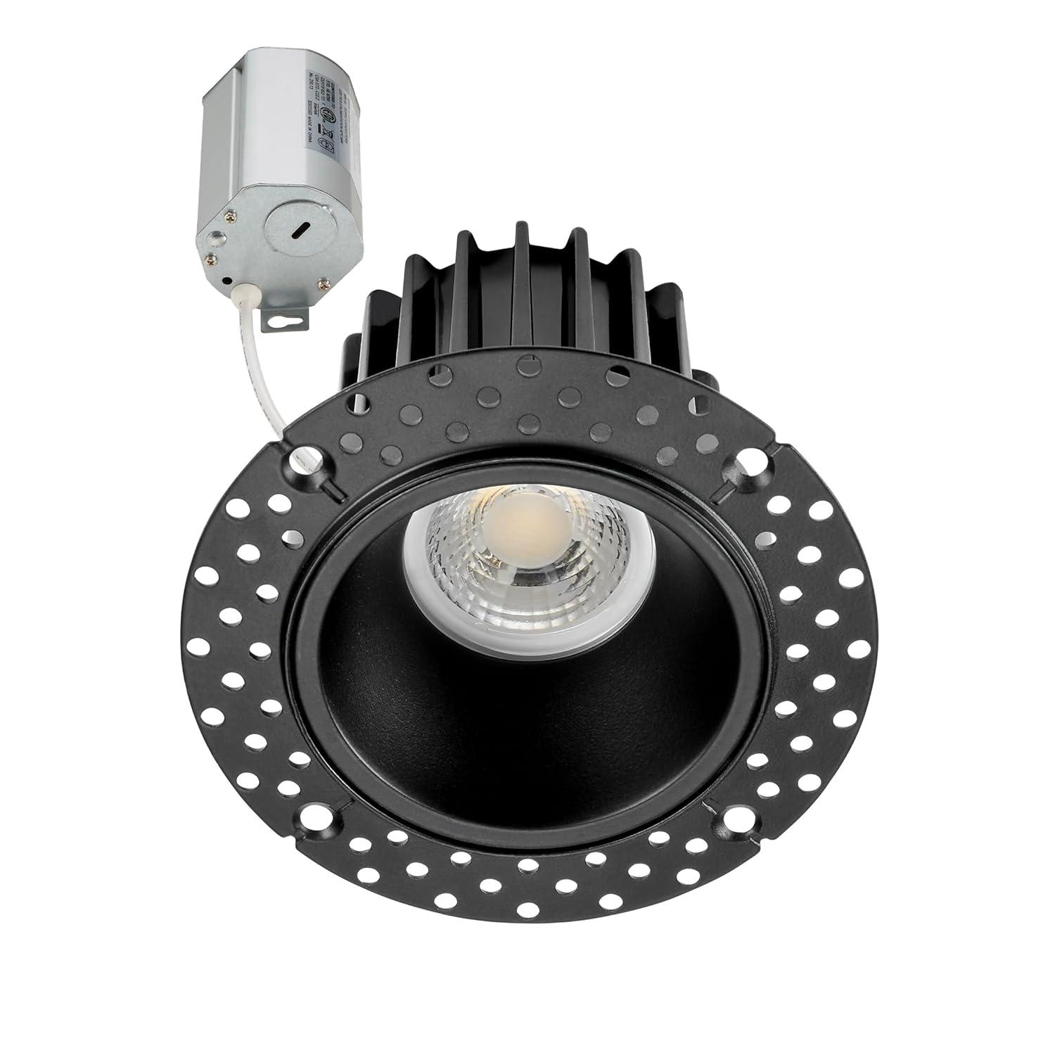 Maxxima 2 in. Trimless Slim Round Recessed Anti-Glare LED Downlight, Black, Canless IC Rated, 600 Lumens, 5 CCT 2700K-5000K