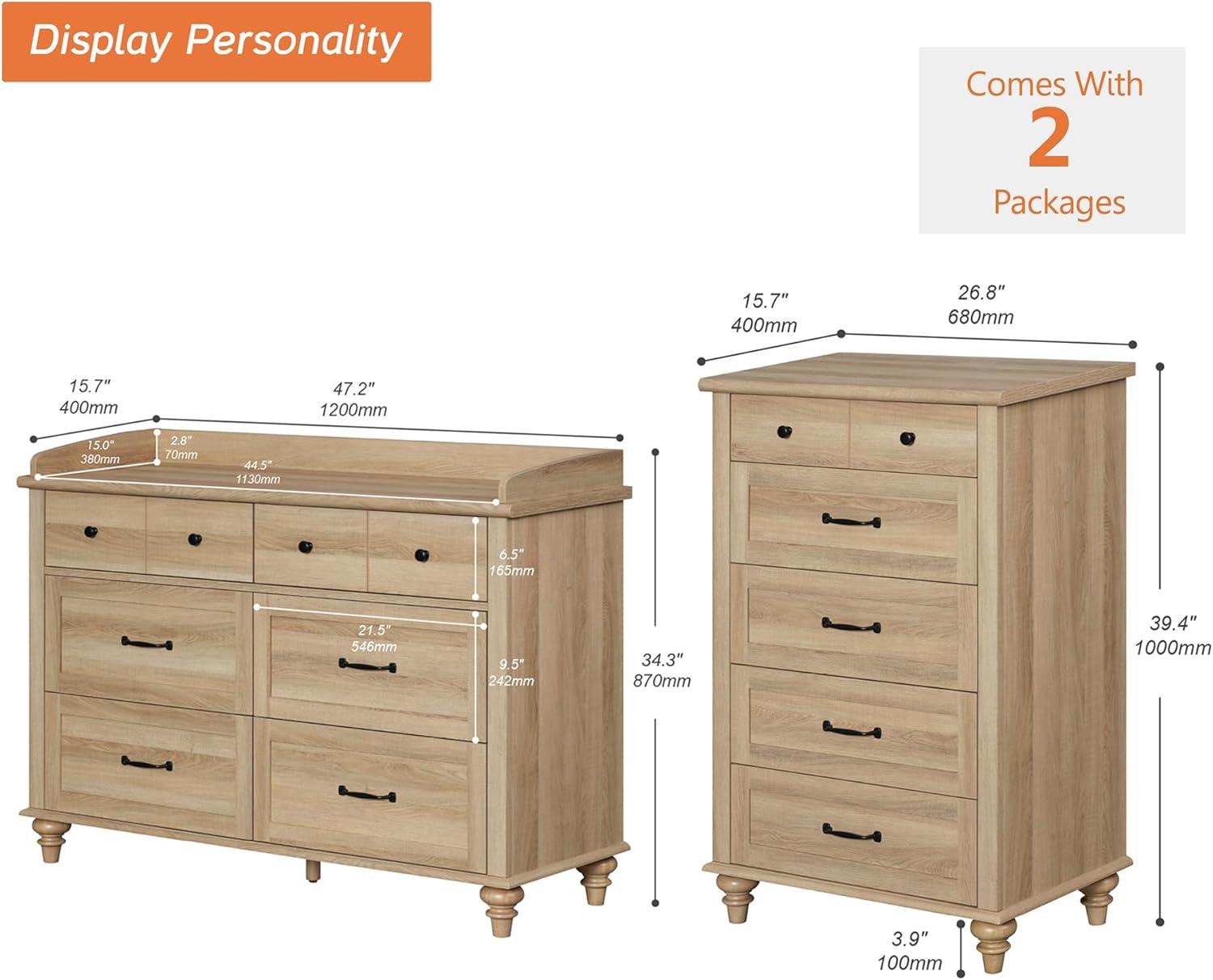 One Allium Way® 2 Piece Dresser Set - -Include One 5 Drawer Dresser & One 6 Drawer Dresser